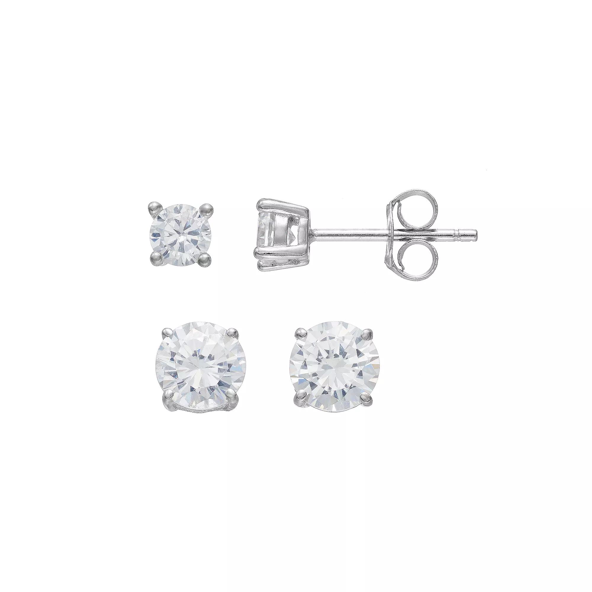 PRIMROSE Sterling Silver Cubic Zirconia Stud Earring Set, Women's Product Image