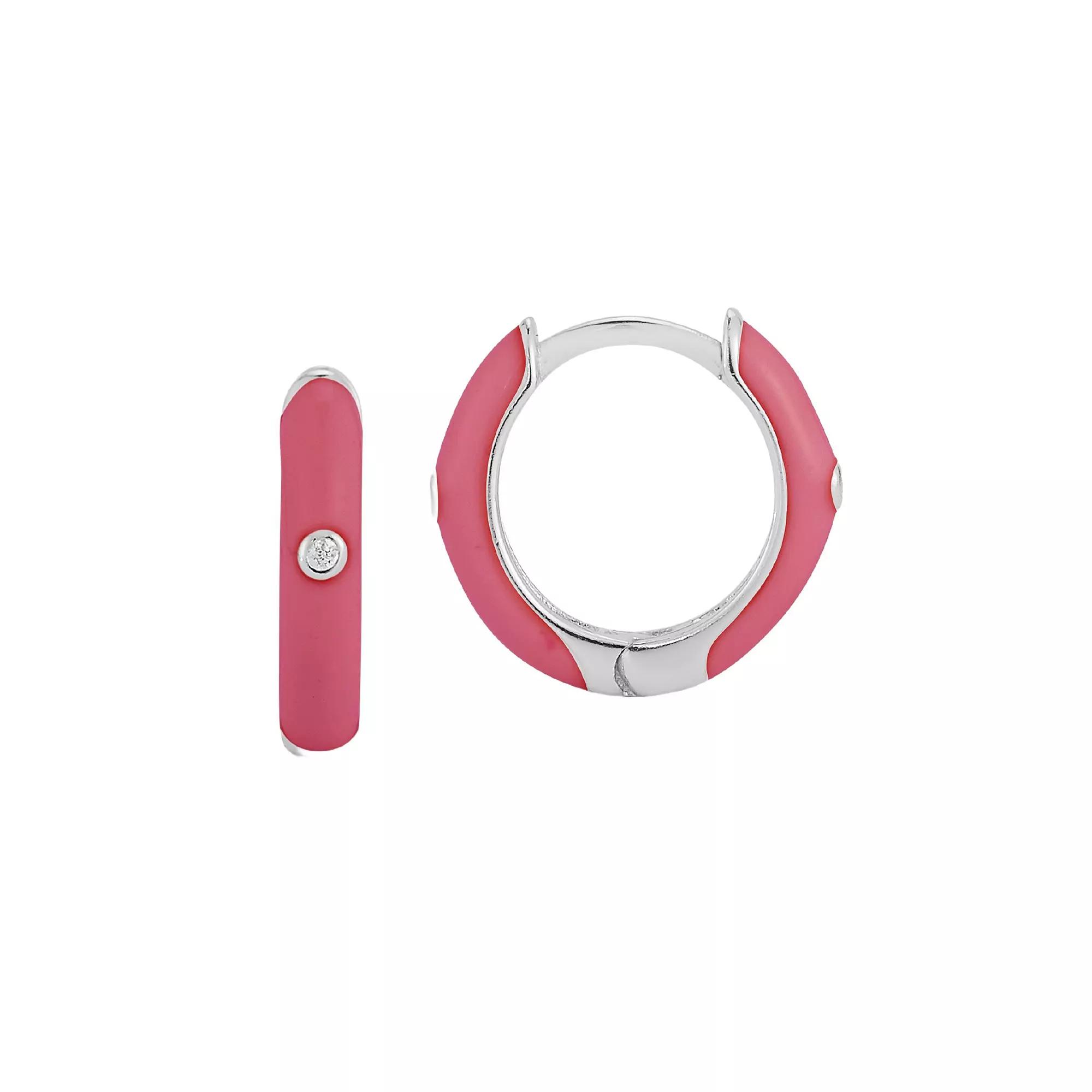 Sunkissed Sterling Cubic Zirconia & Enamel Huggie Earrings, Women's, Gold Tone Purple Product Image