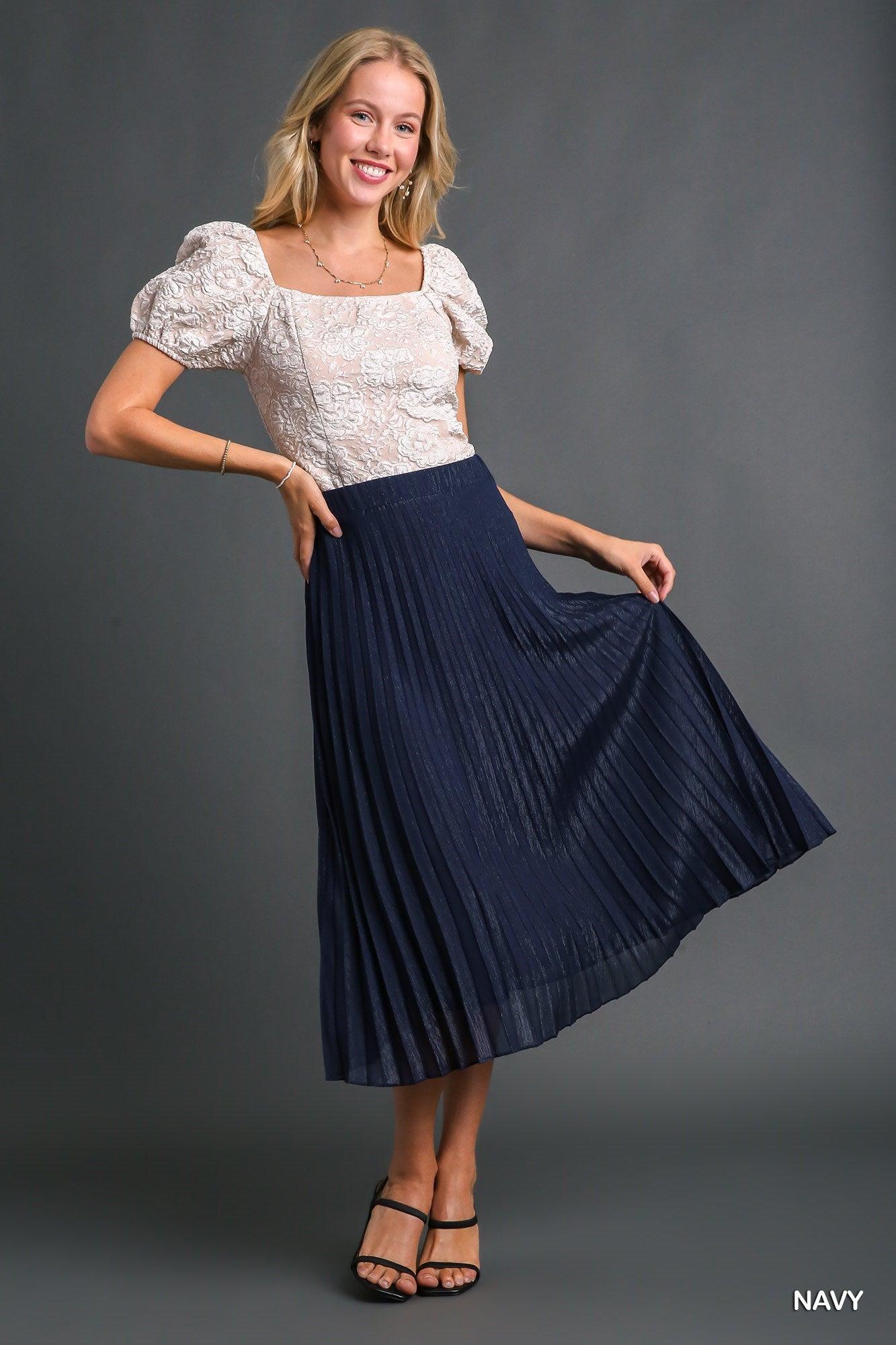 Metallic Pleated Midi Skirt Product Image