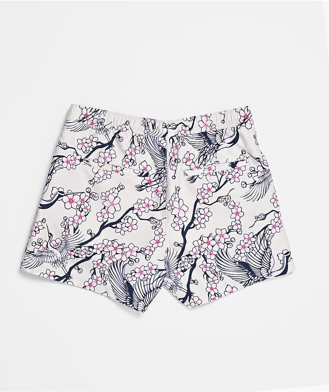 Ninth Hall Blossom Crane White Board Shorts Product Image