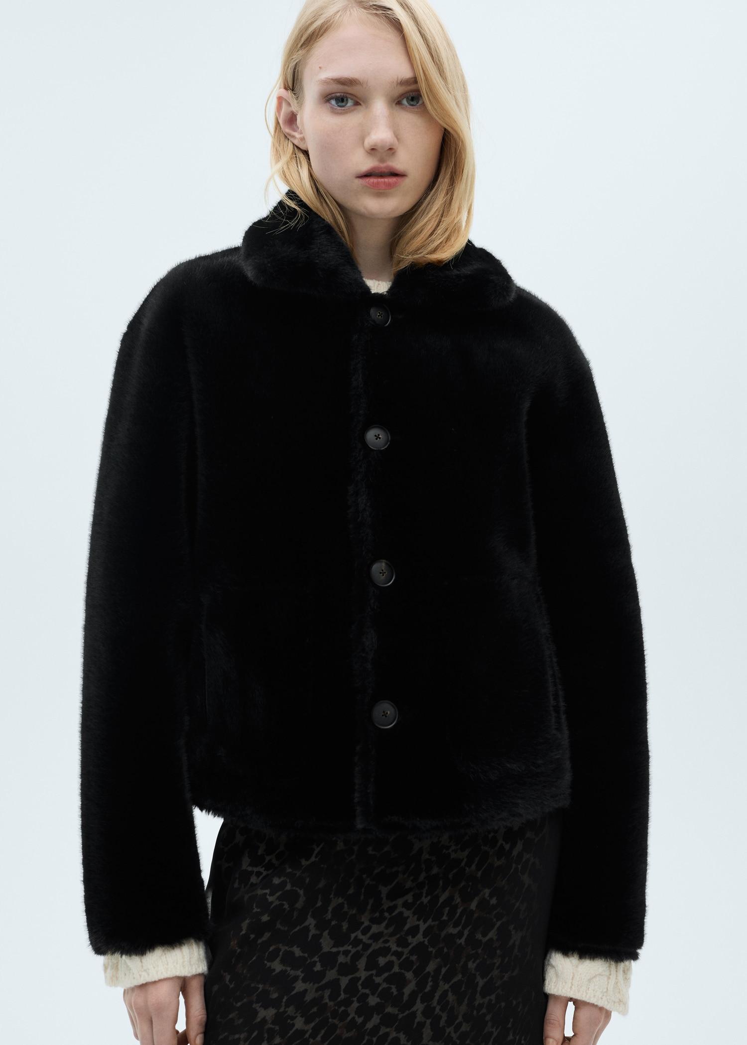 Double-sided leather-effect jacket with pockets - Women | MANGO USA Product Image