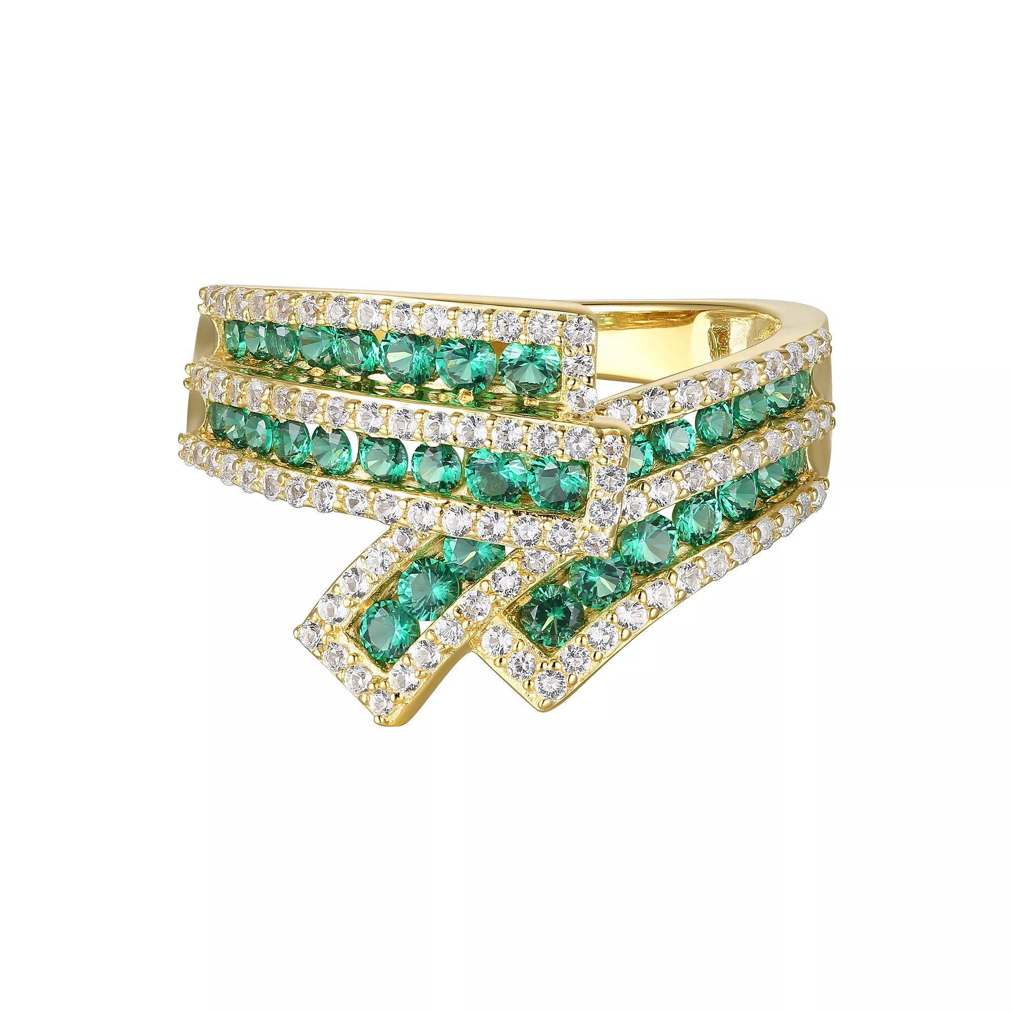 14k Gold Over Silver Lab-Created Emerald & Lab-Created White Sapphire Ring, Womens Gold Tone Product Image