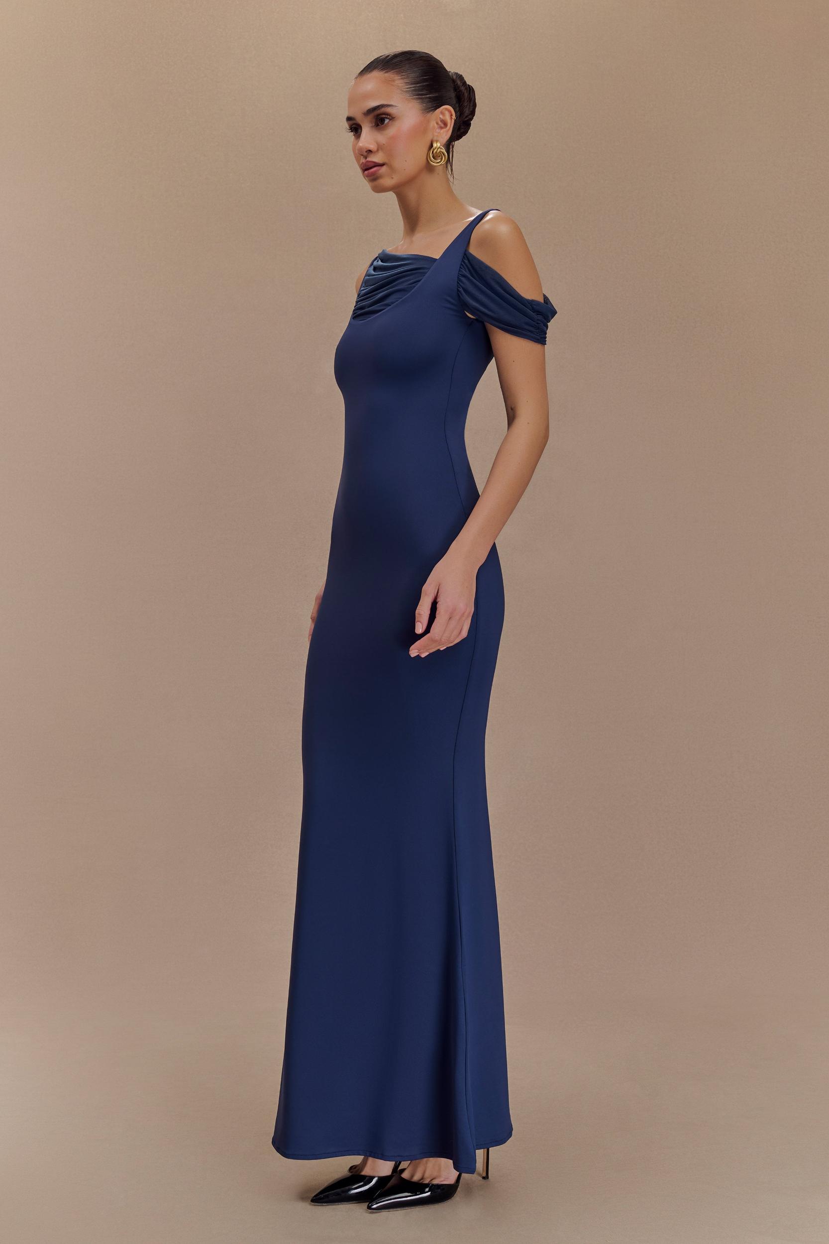 Janette Recycled Nylon And Mesh Sleeveless Maxi Dress - Navy Product Image