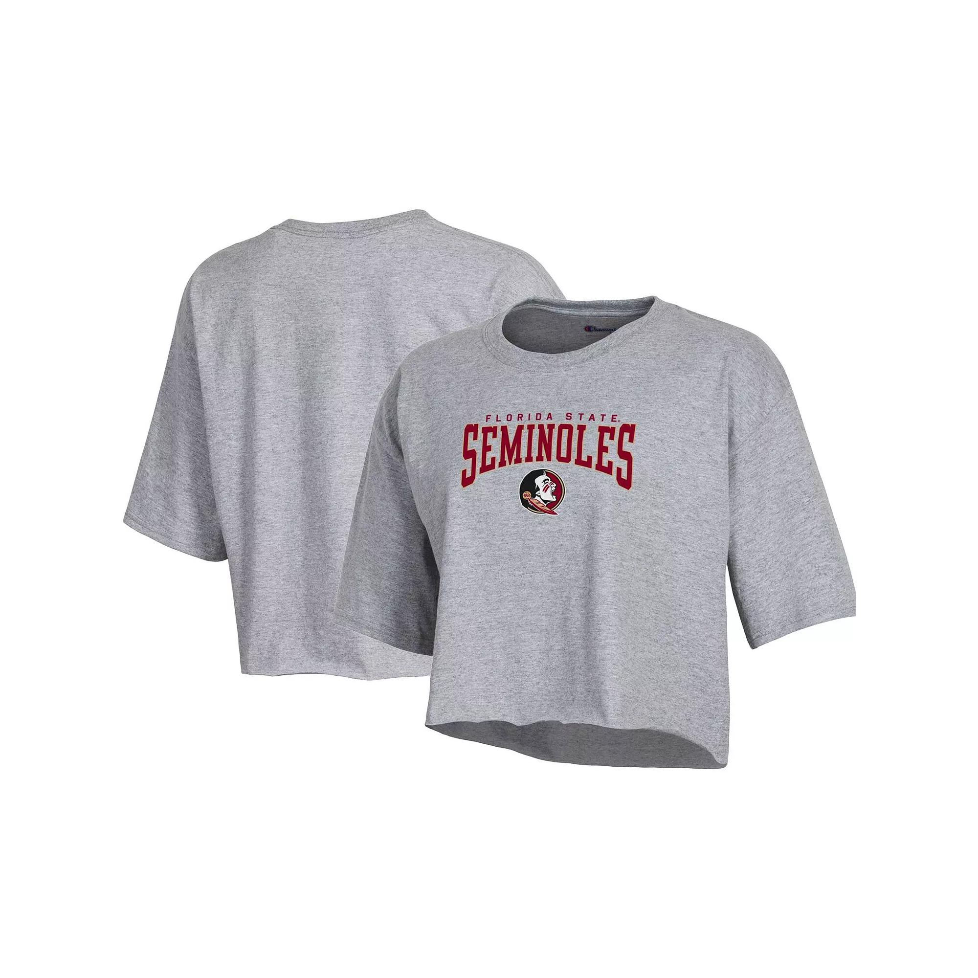 Women's Champion Heather Gray Florida State Seminoles Boyfriend Cropped T-Shirt,  Product Image