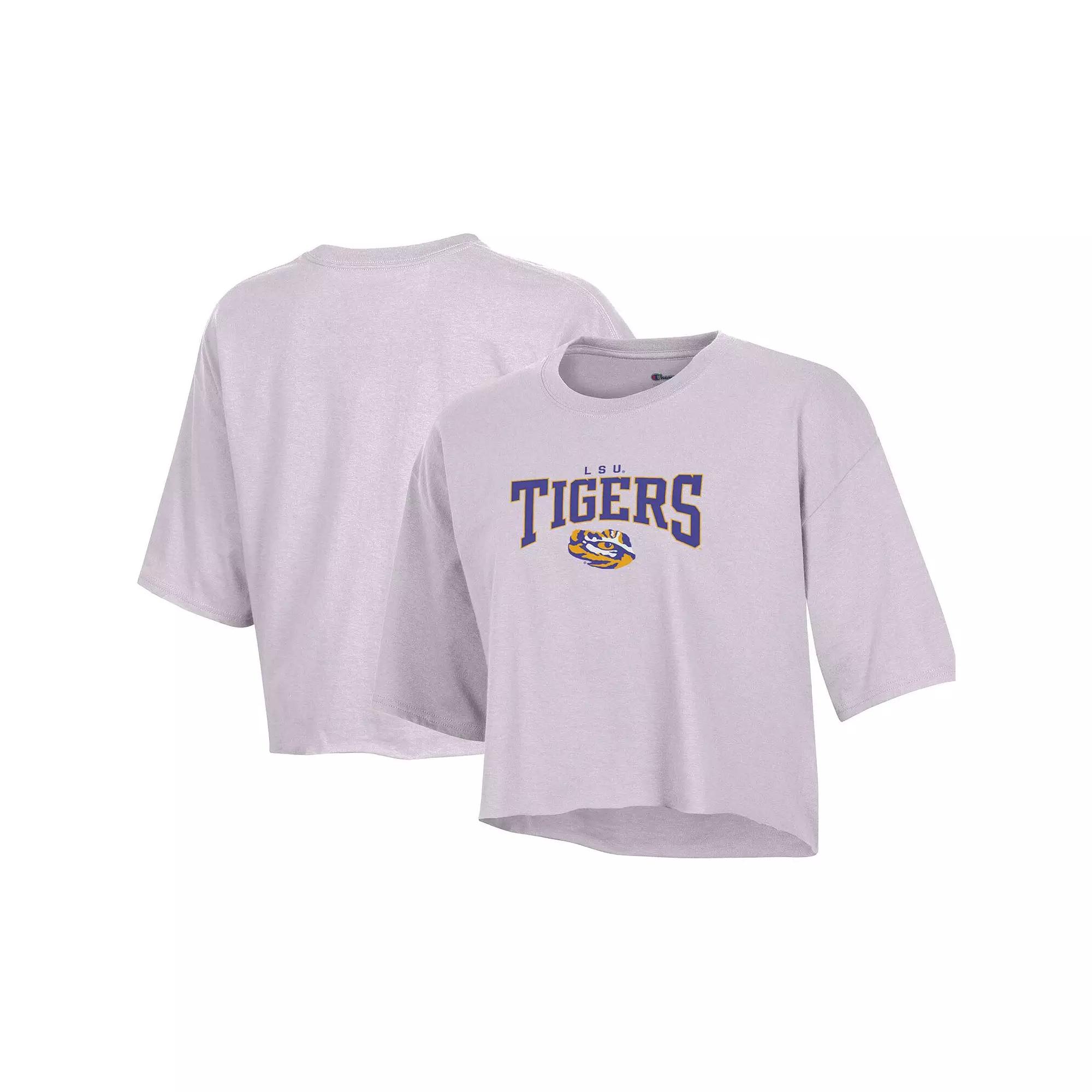 Women's Champion Lavender LSU Tigers Boyfriend Cropped T-Shirt,  Product Image
