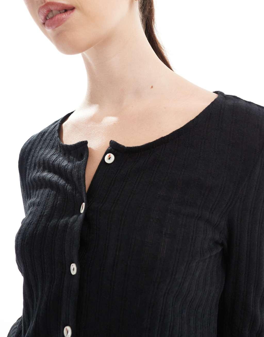 Pieces pointelle cardigan in black Product Image