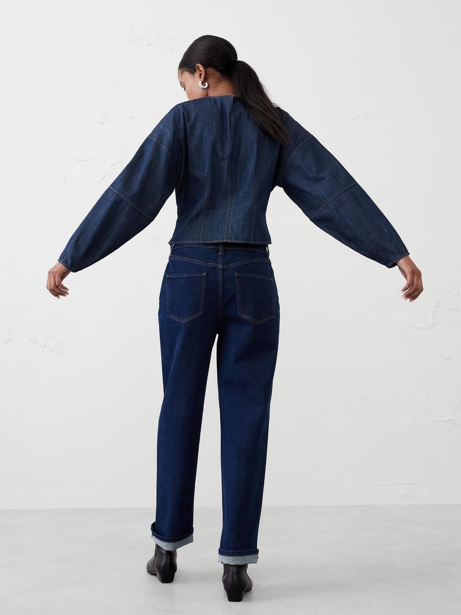 Rounded-Sleeve Denim Top Product Image