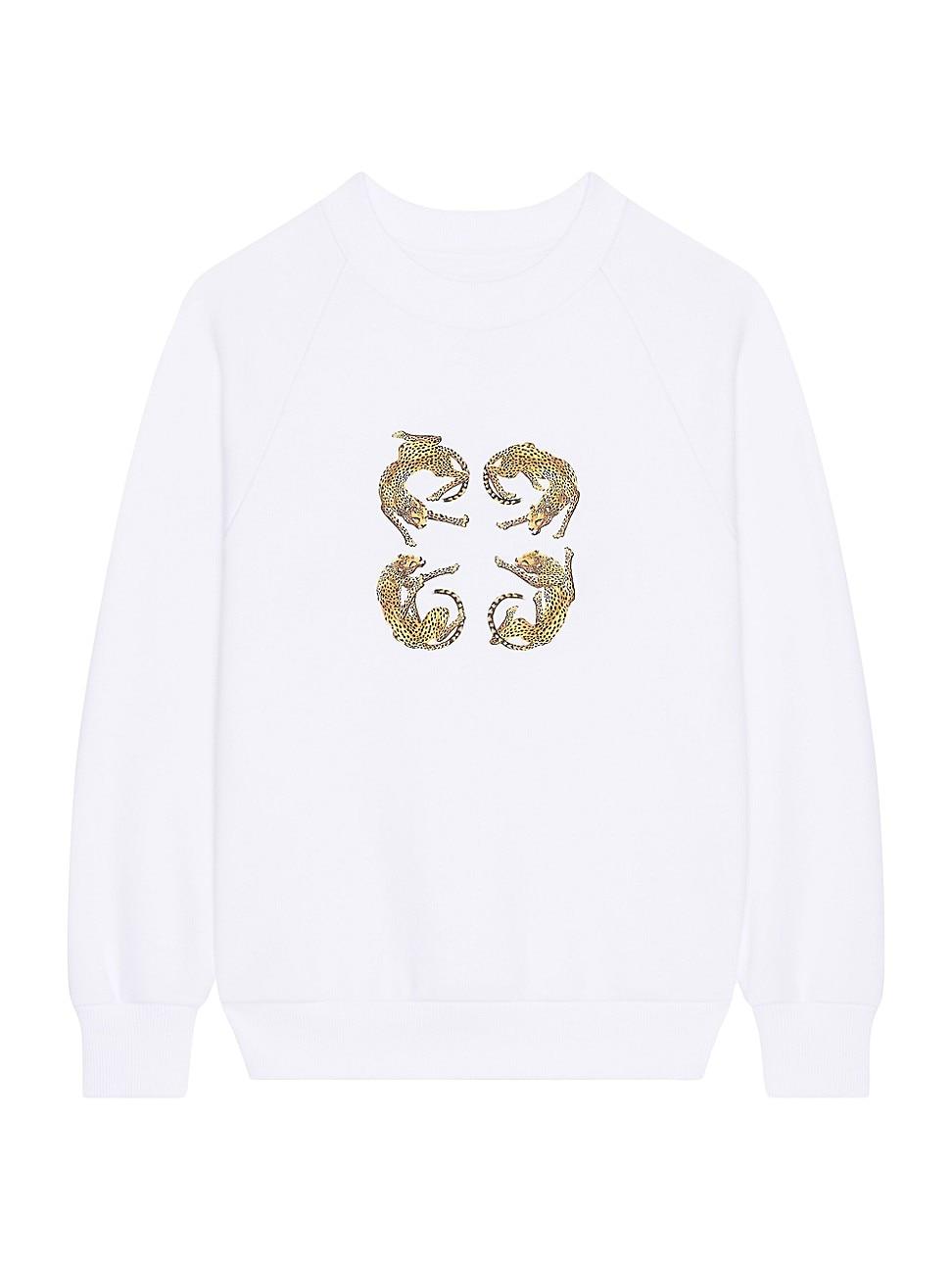 Womens Slim Fit Sweatshirt in Fleece with 4G Leopard Print Product Image