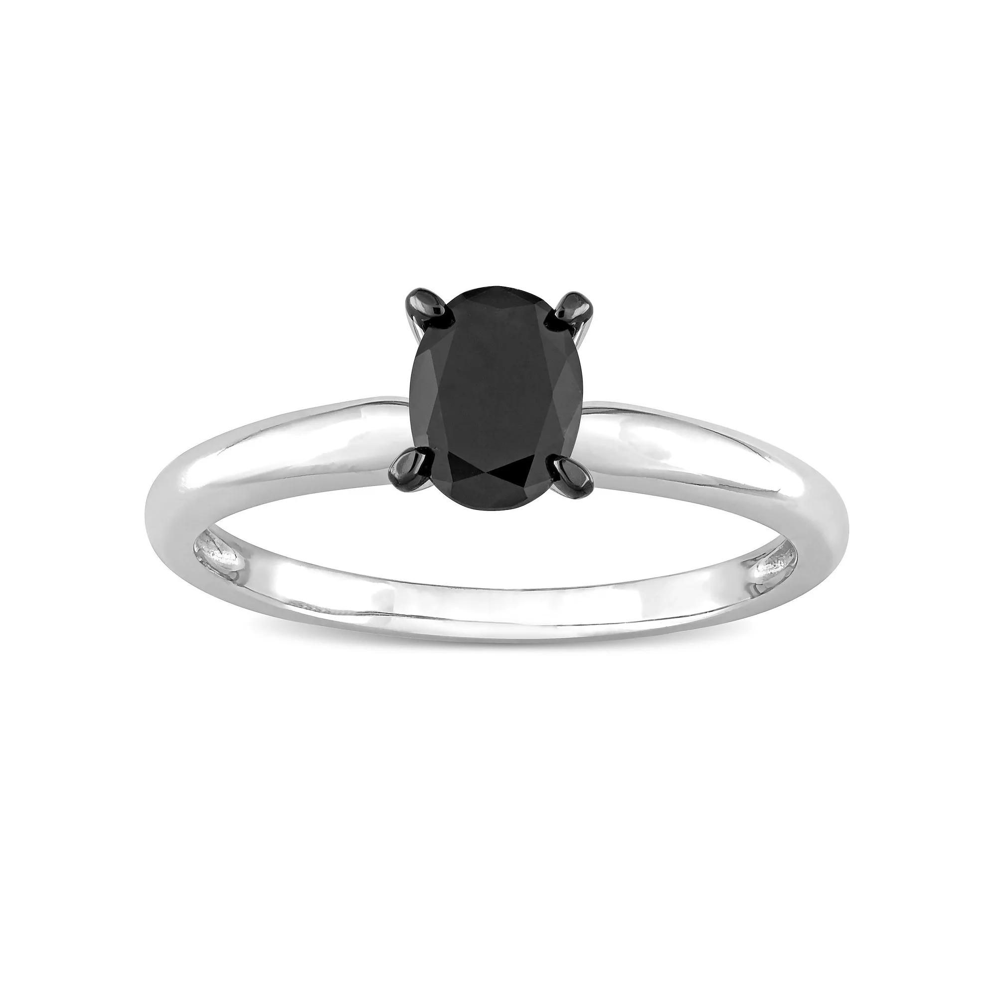 Stella Grace 14k White Gold 1/2 Carat T.W Oval Cut Black Diamond Solitaire Engagement Ring, Women's, Size: 10 Product Image