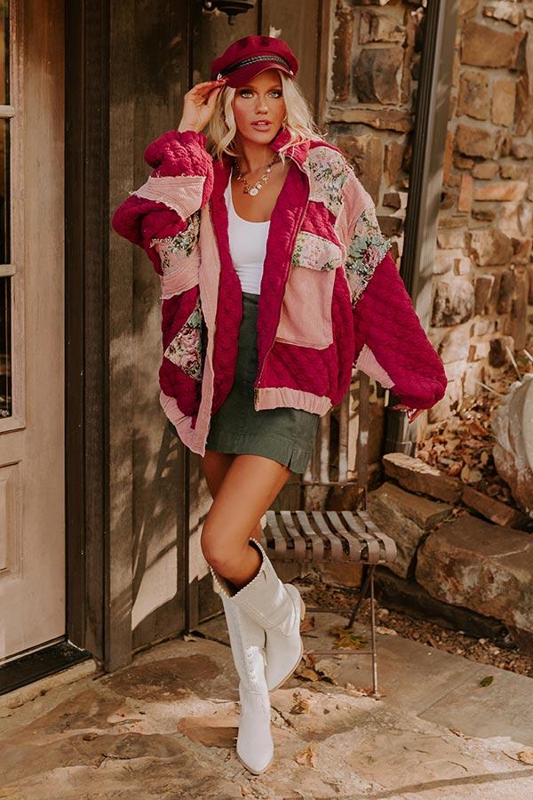 Cozy Couture Quilted Jacket in Sangria Product Image