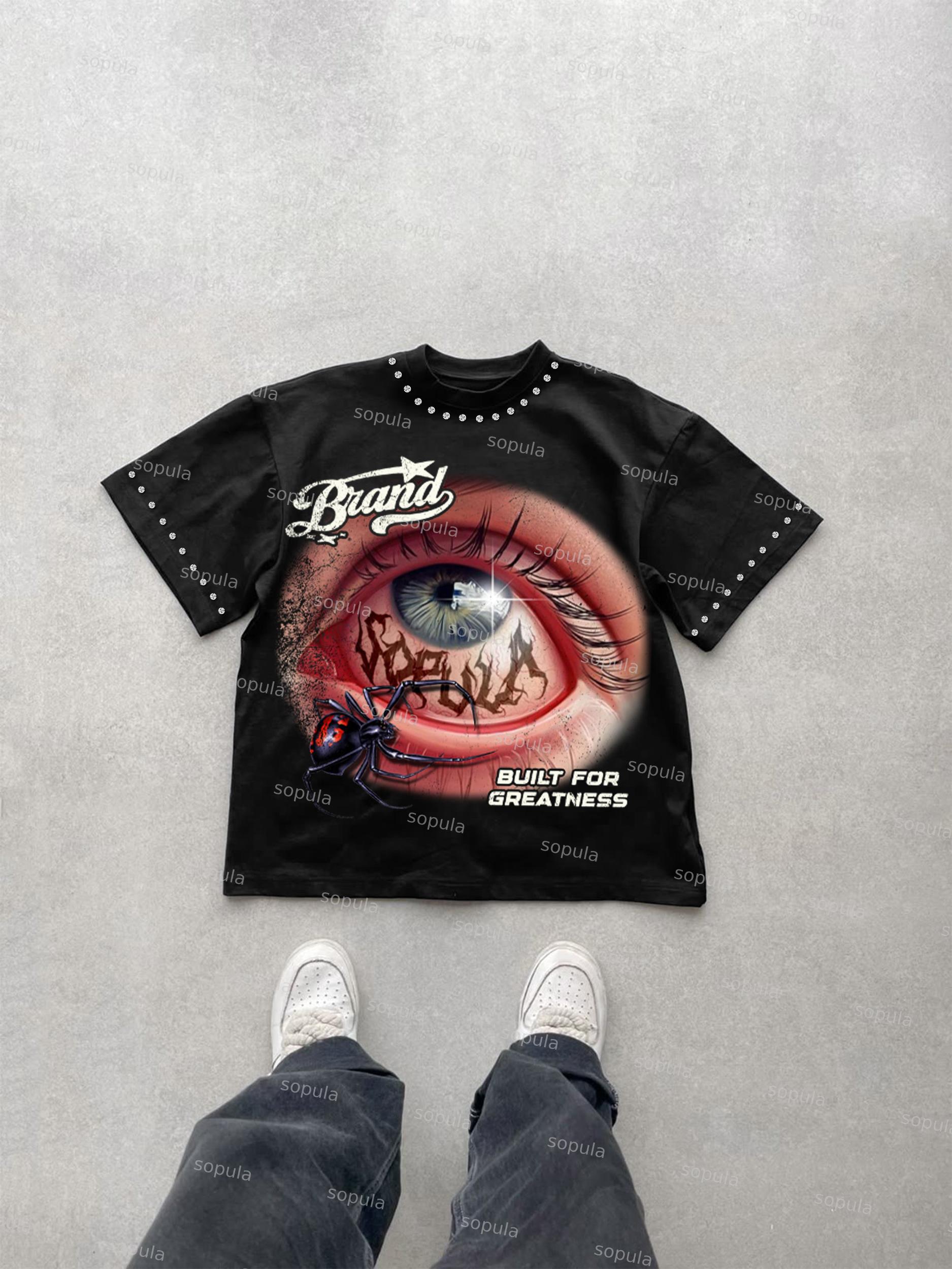 Eyes Spider Vintage Rhinestone Graphic Cotton T-shirt Product Image