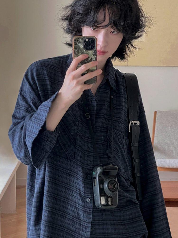 RT No. 12530 DARK BLUE PLAID SHIRT Product Image