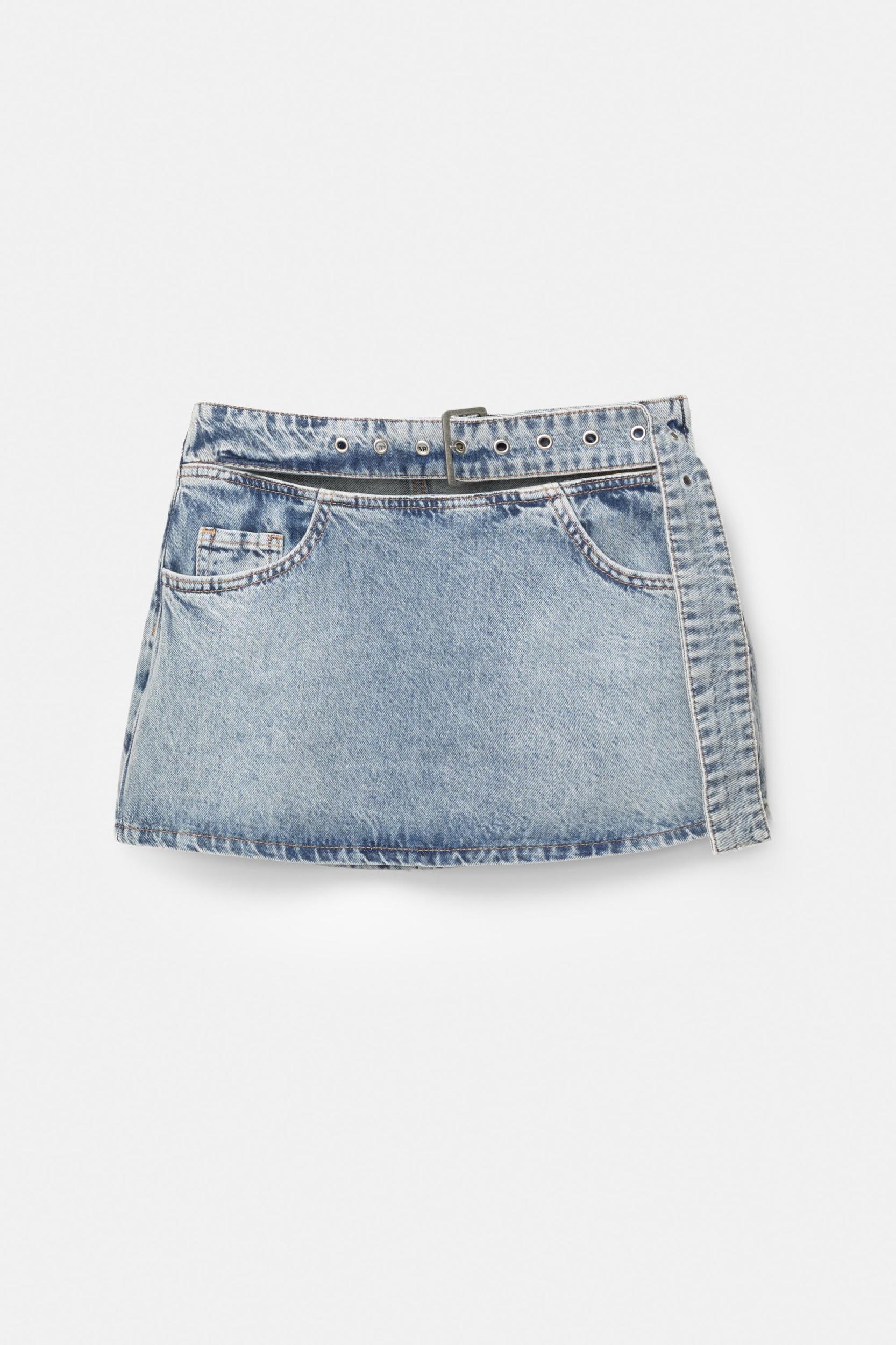 Denim mini skirt with belt Product Image