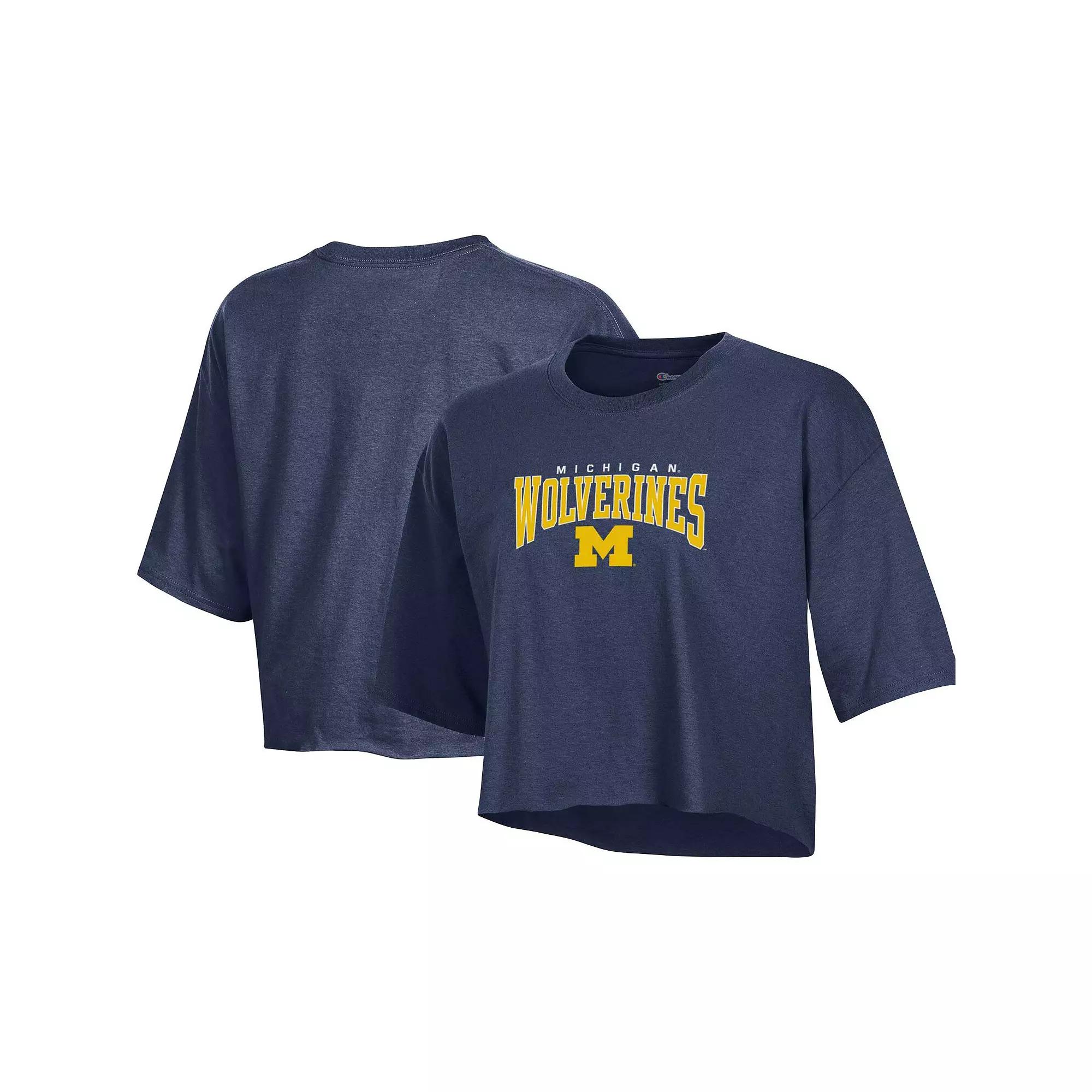 Women's Champion Heather Navy Michigan Wolverines Boyfriend Cropped T-Shirt,  Product Image