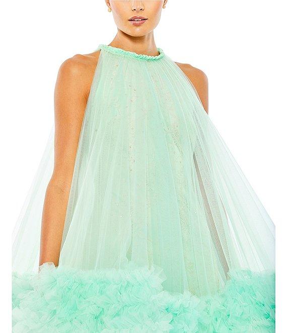 Mac Duggal Mock Neck Tulle Overlay Lace Swing Mini Dress Product Image