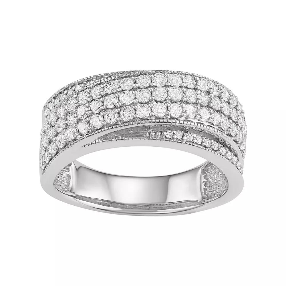 10k White Gold 1 Carat T.W. Diamond Multi Row Crossover Ring, Women's, Size: 8 Product Image