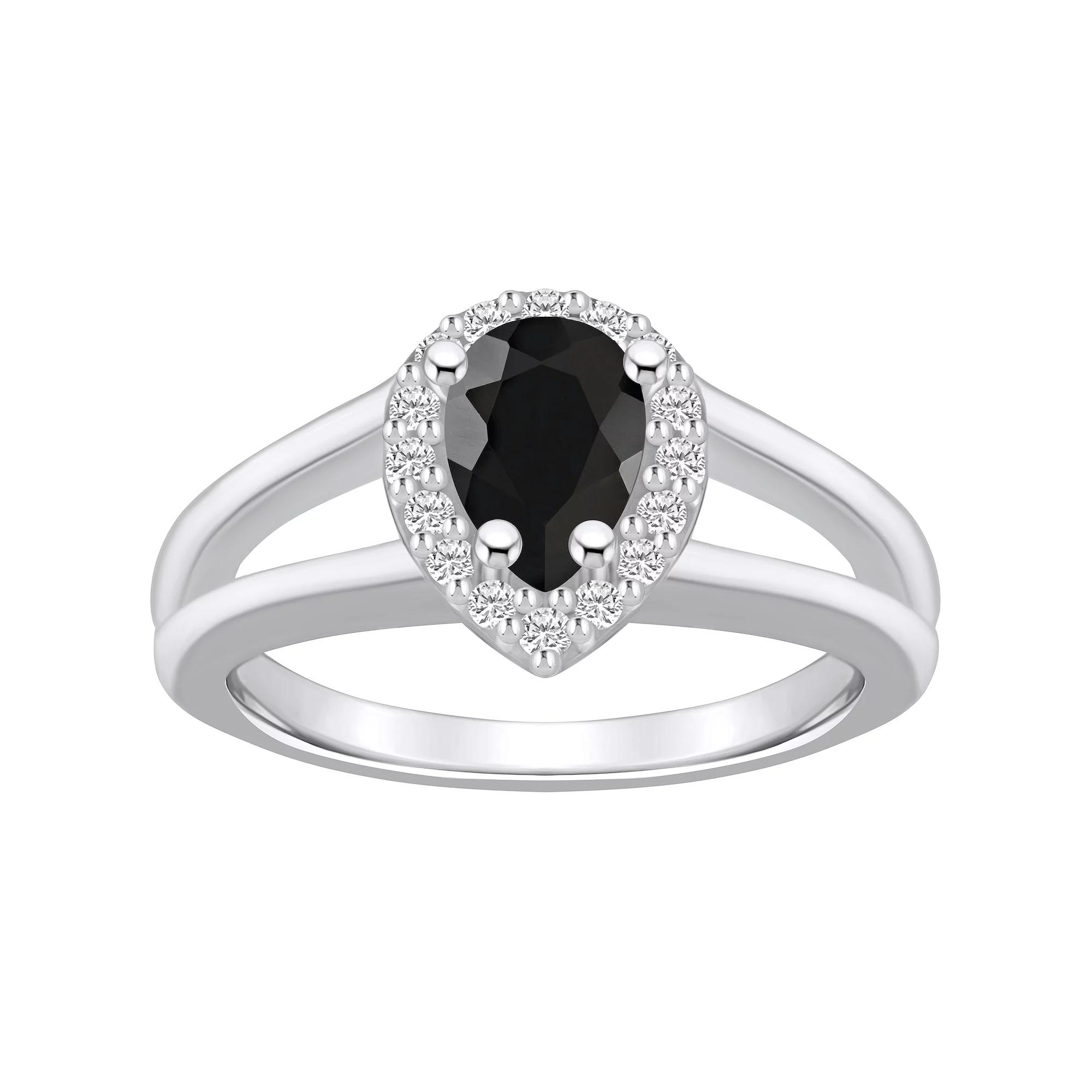 Alyson Layne 10k White Gold Pear Shape Gemstone 1/6 Carat T.W. Diamond Halo Ring, Women's, Size: 8, Black Product Image