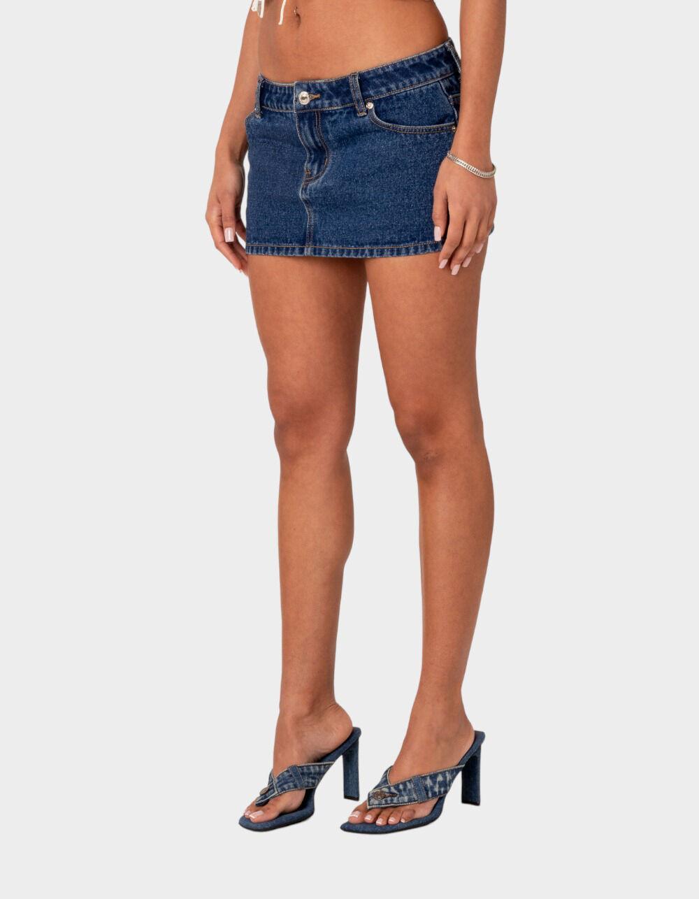 EDIKTED Spencer Low Rise Denim Womens Mini Skirt - BLUE Product Image