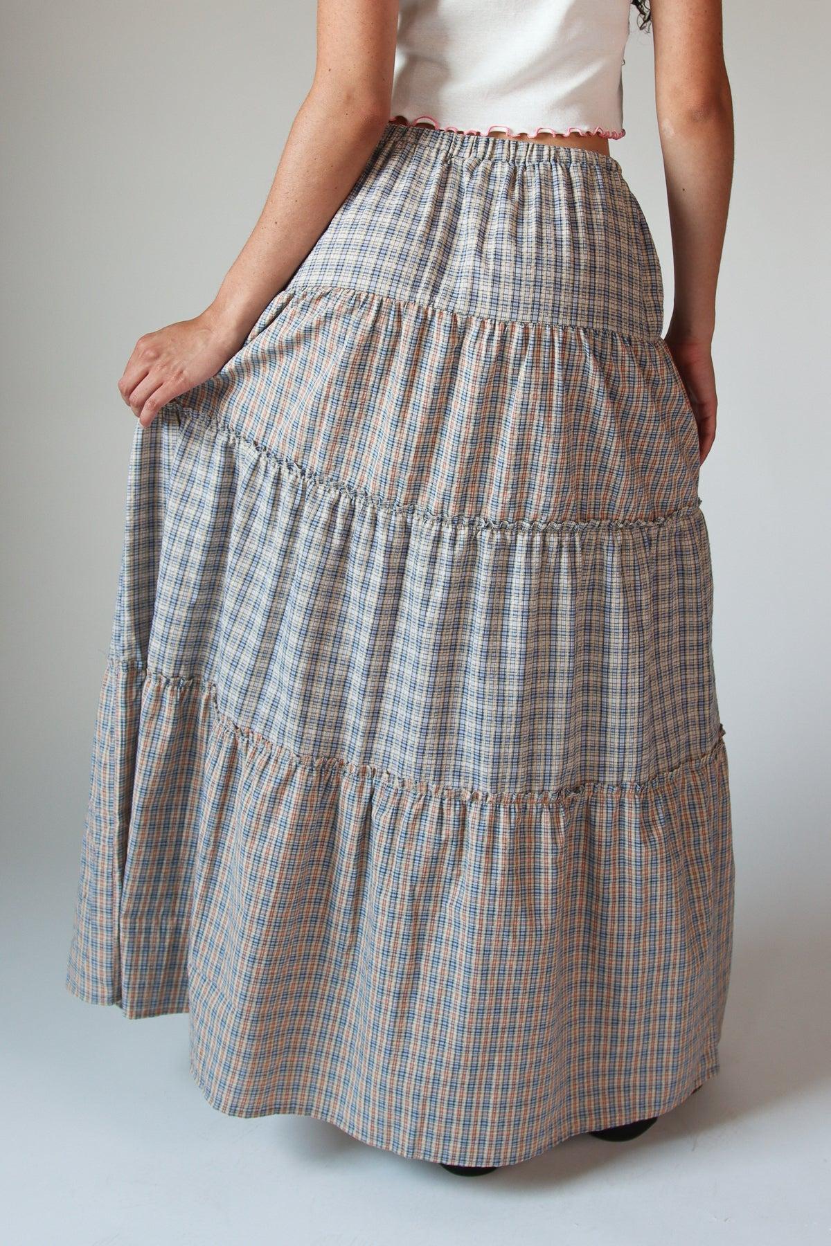 Mixed Plaid Tiered Maxi Skirt Product Image