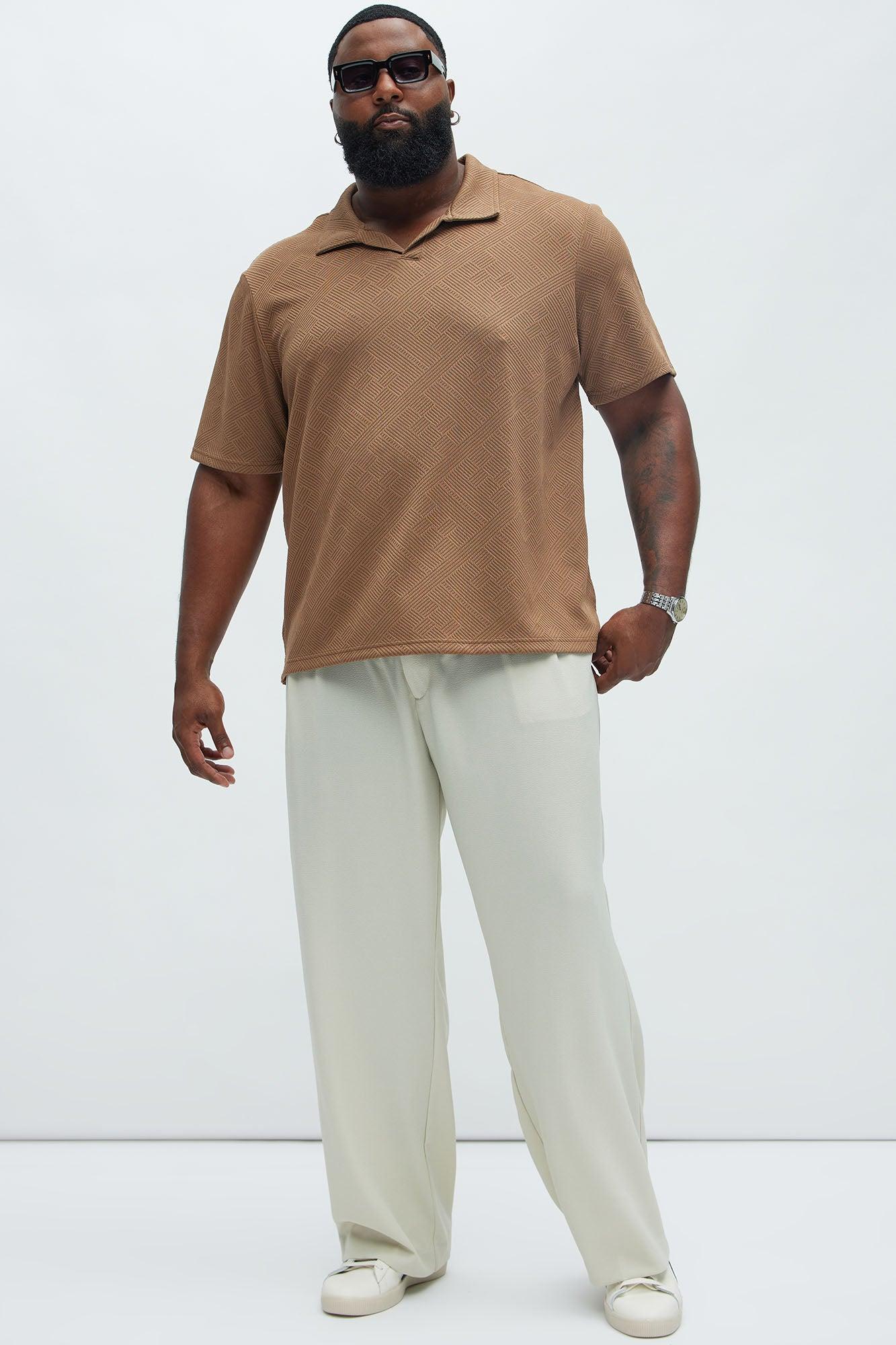 Easton Geo Textured Johnny Collar Polo - Brown Product Image