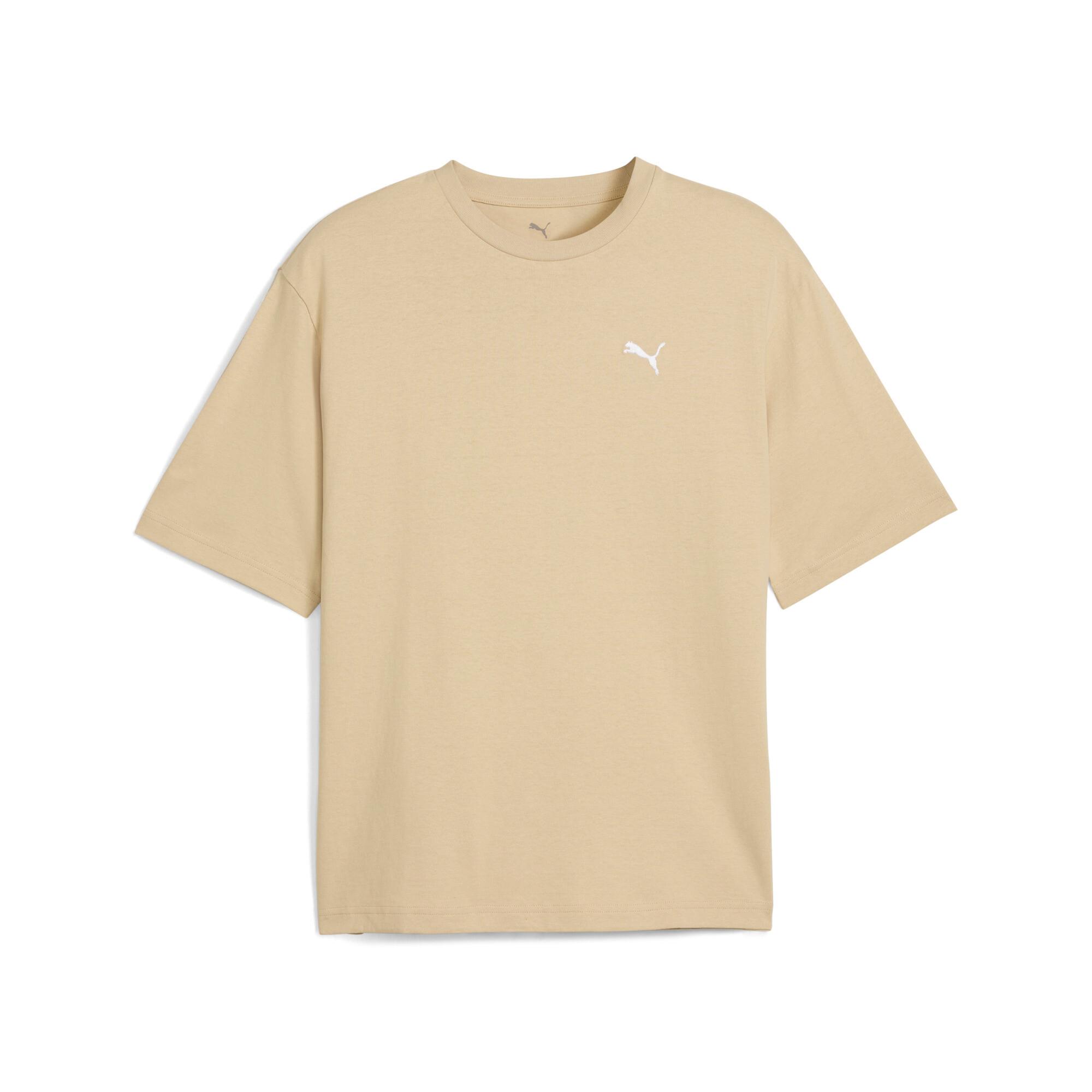 PUMA WARDROBE ESSENTIALS Men's Boxy T-Shirt in Beige Product Image