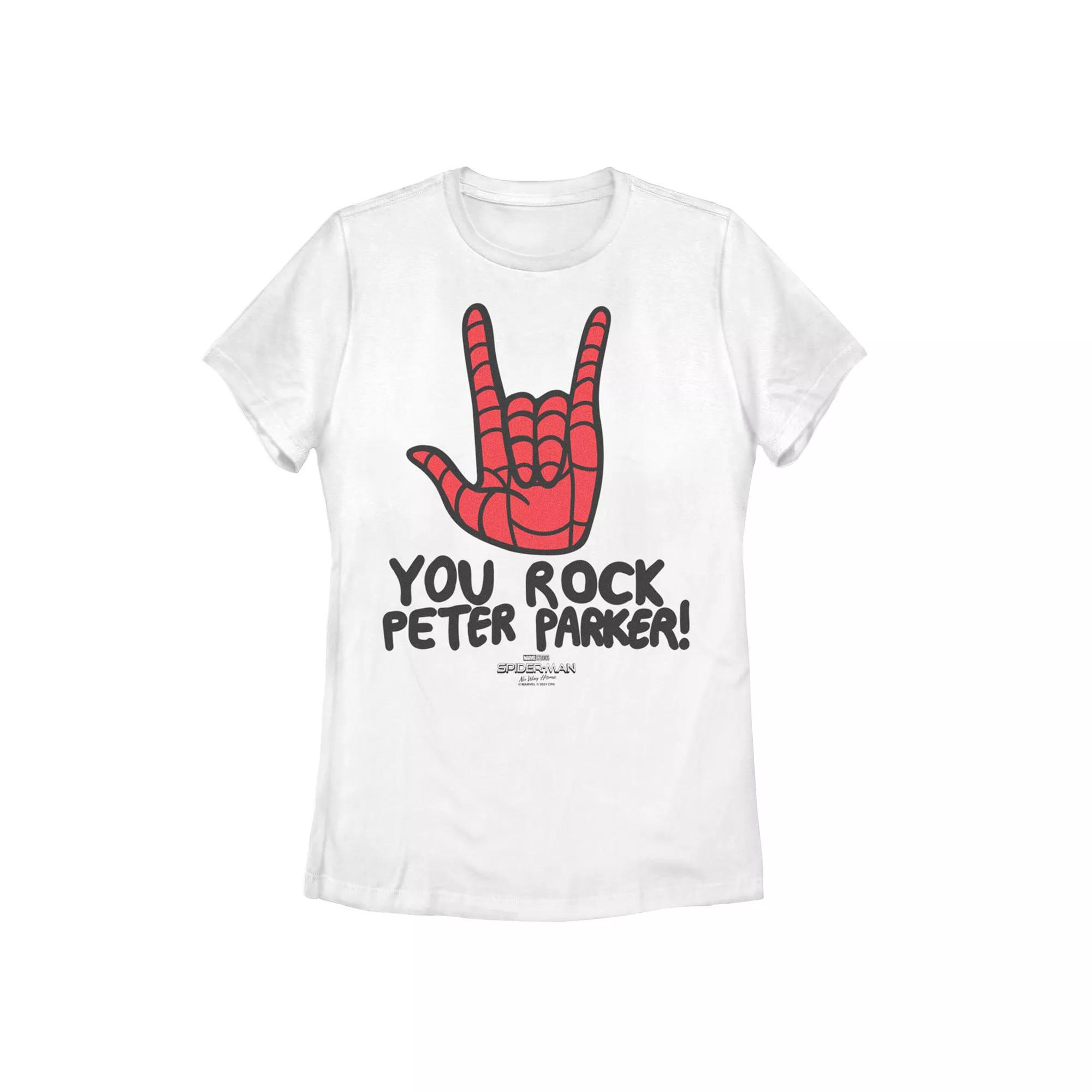 Juniors' Marvel Spider-Man No Way Home Peter Parker Rocker Tee, Girl's, Size: Small, White Product Image