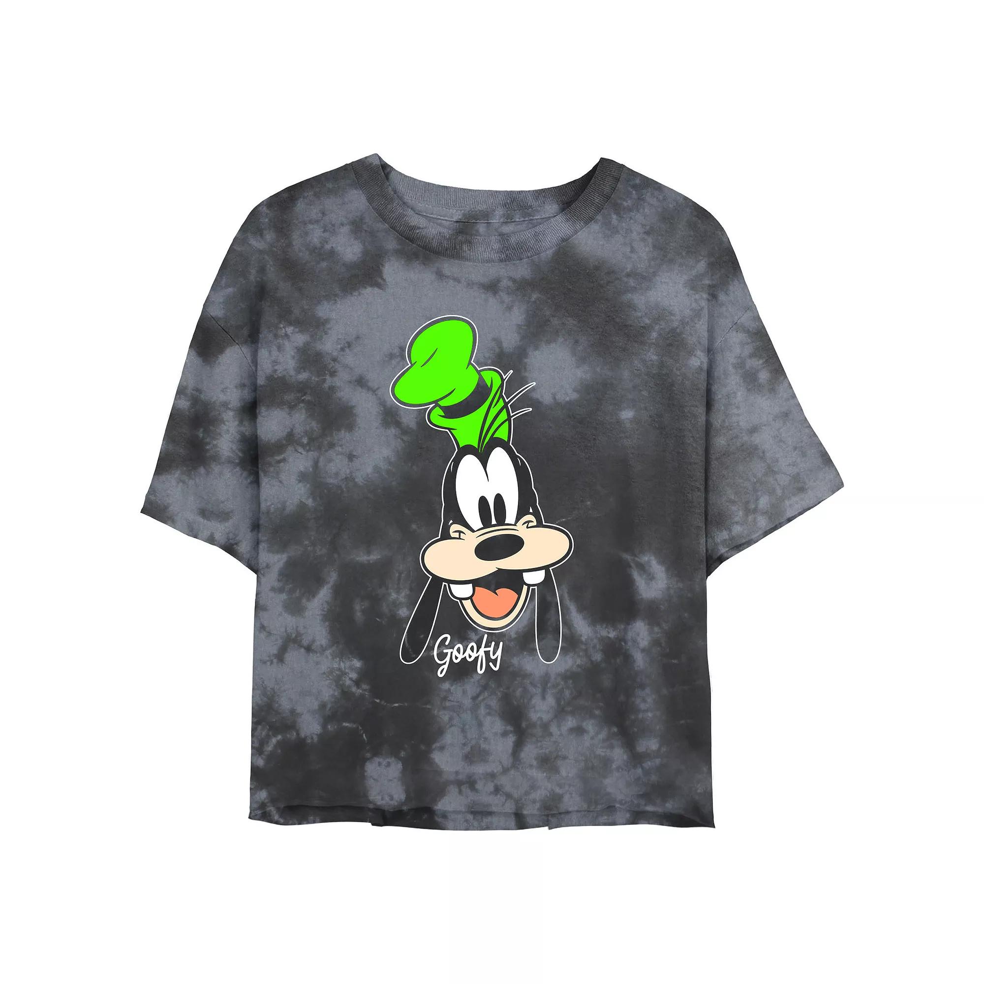 Juniors' Disney Goofy Smiling Face Portrait Wash Crop Tee, Girl's, Size: Large, Black Grey Product Image