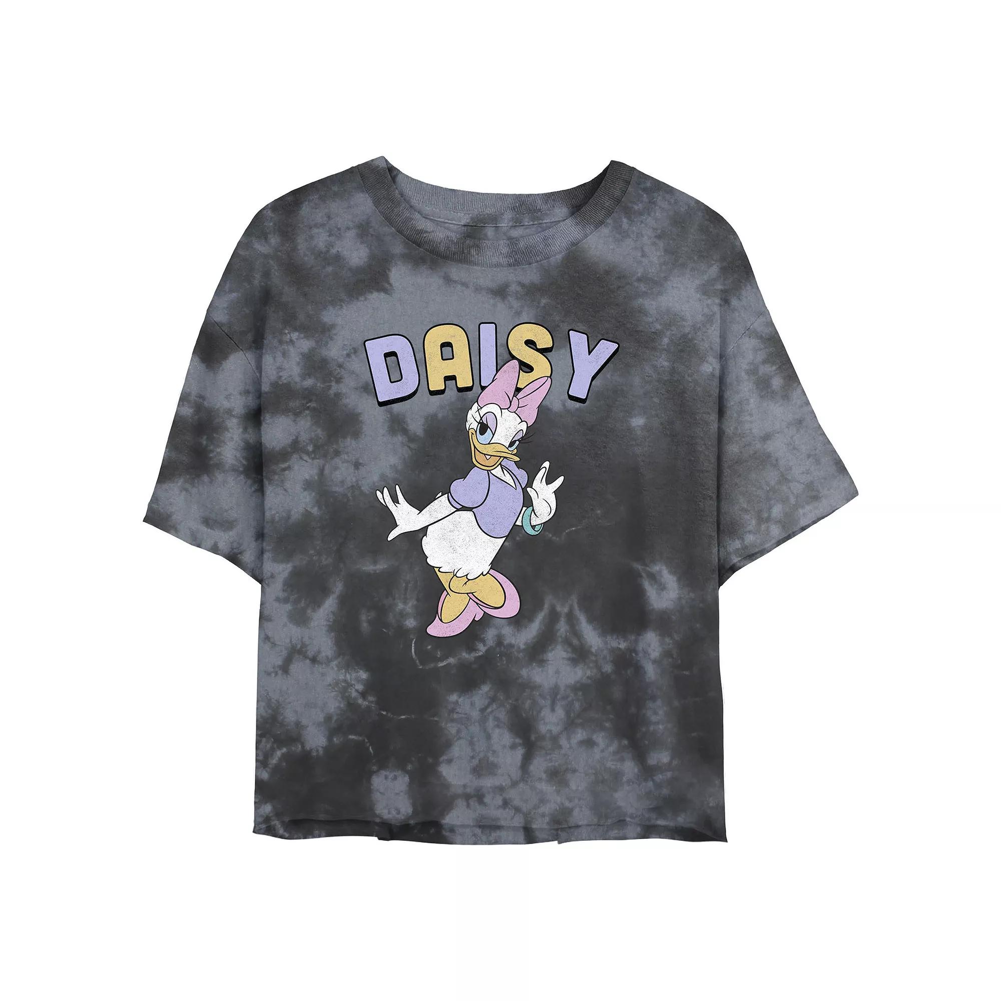 Juniors' Disney Mickey Mouse & Friends Daisy Duck Simple Portrait Wash Crop Tee, Girl's, Size: Medium, Black Grey Product Image