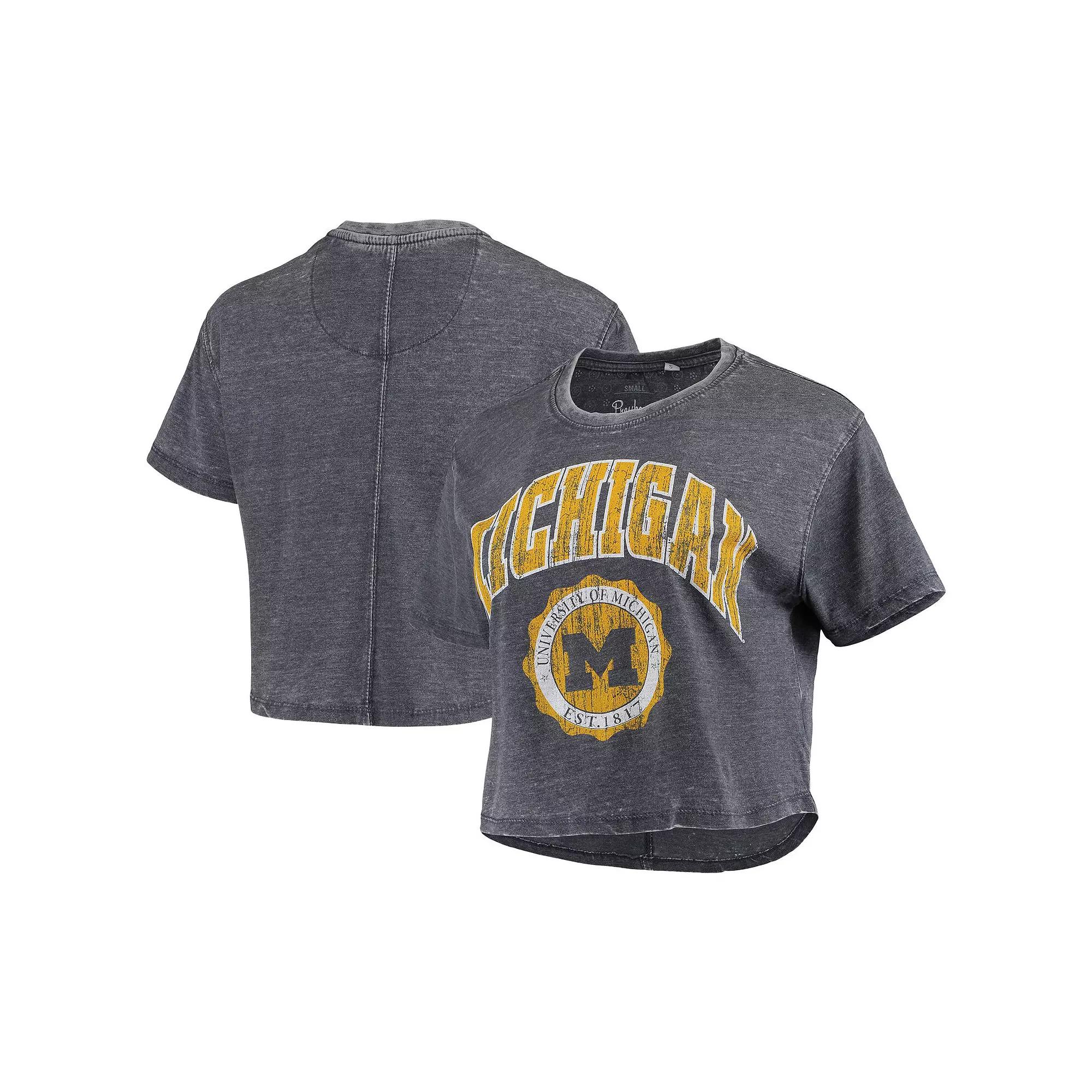 Women's Pressbox Navy Michigan Wolverines Edith Vintage Burnout Crop T-Shirt,  Product Image