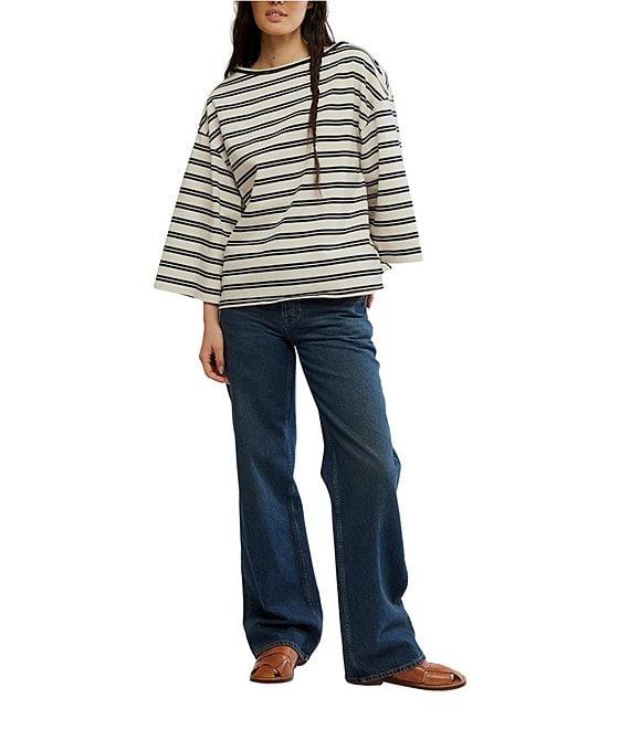 Free People We The Free C'est La Vie Stripe Print Boat Neck 3/4 Wide Sleeve Oversize Boxy Tee Product Image