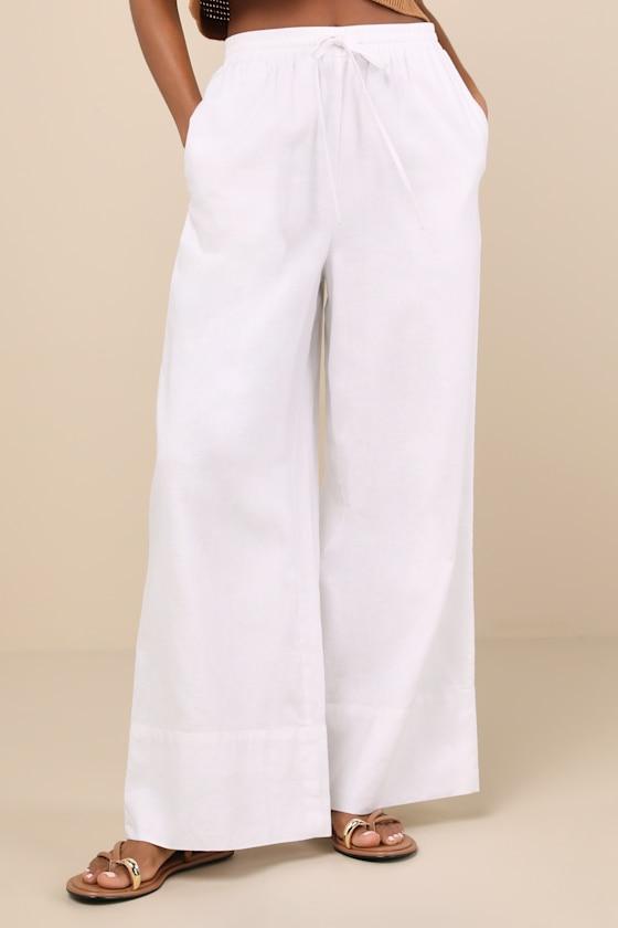Brisa White Cuffed Wide-Leg Pants Product Image