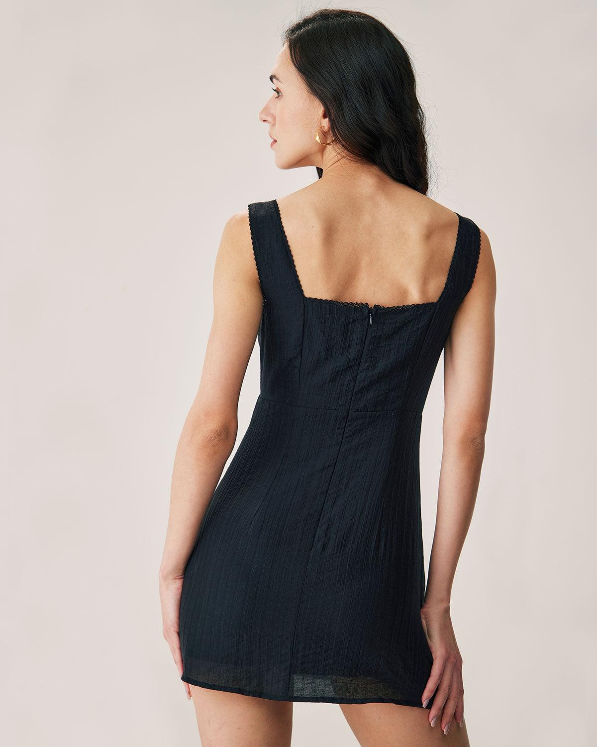 Black Textured Slip Mini Dress Product Image
