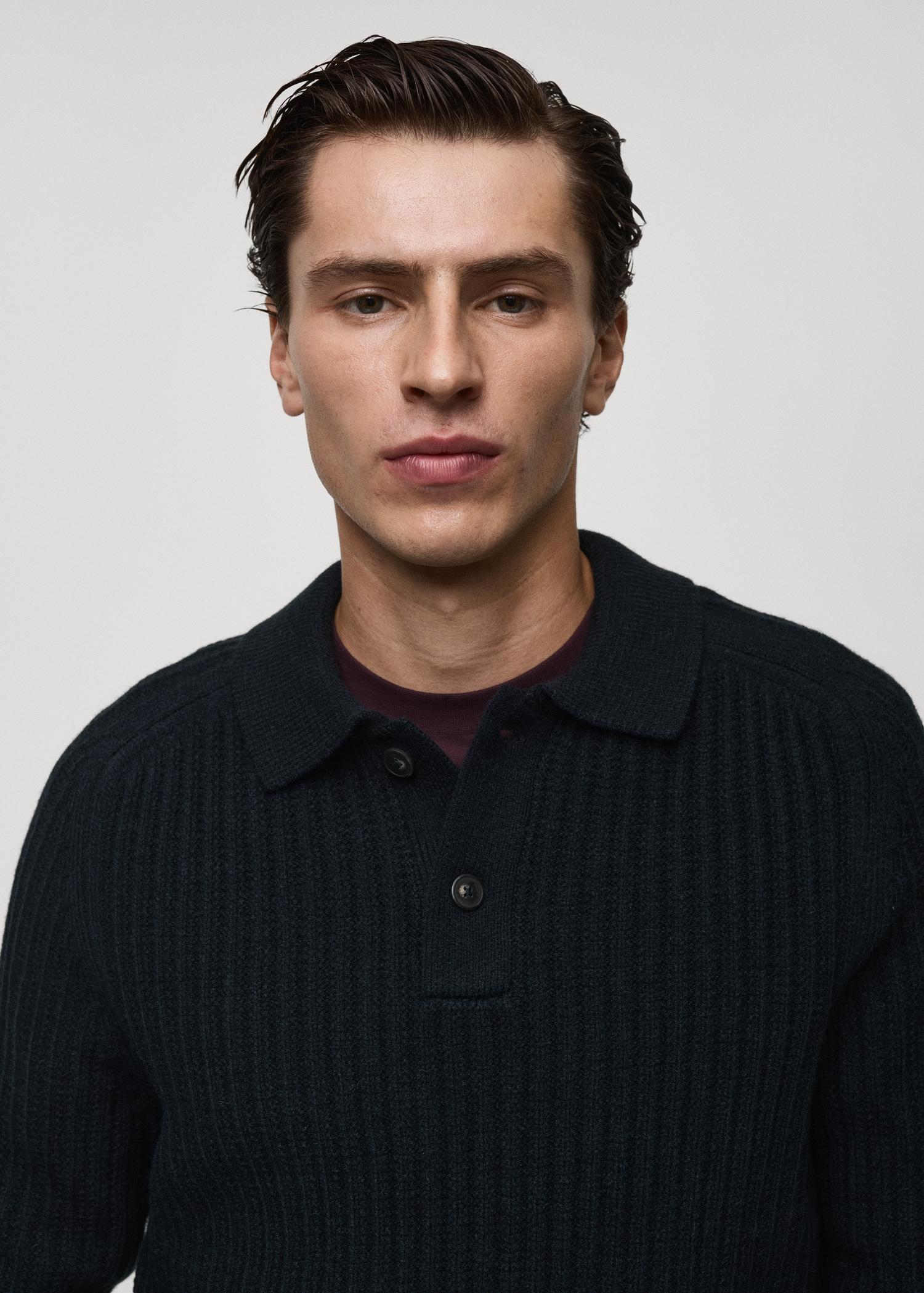 Ribbed polo-neck sweater - Men | MANGO USA Product Image