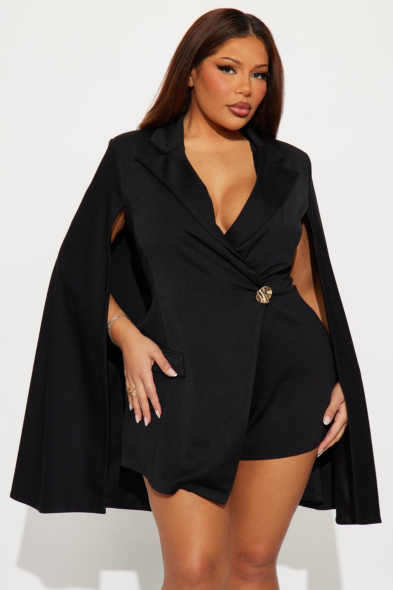Hustler Empire Cape Sleeve Romper - Black Female Product Image