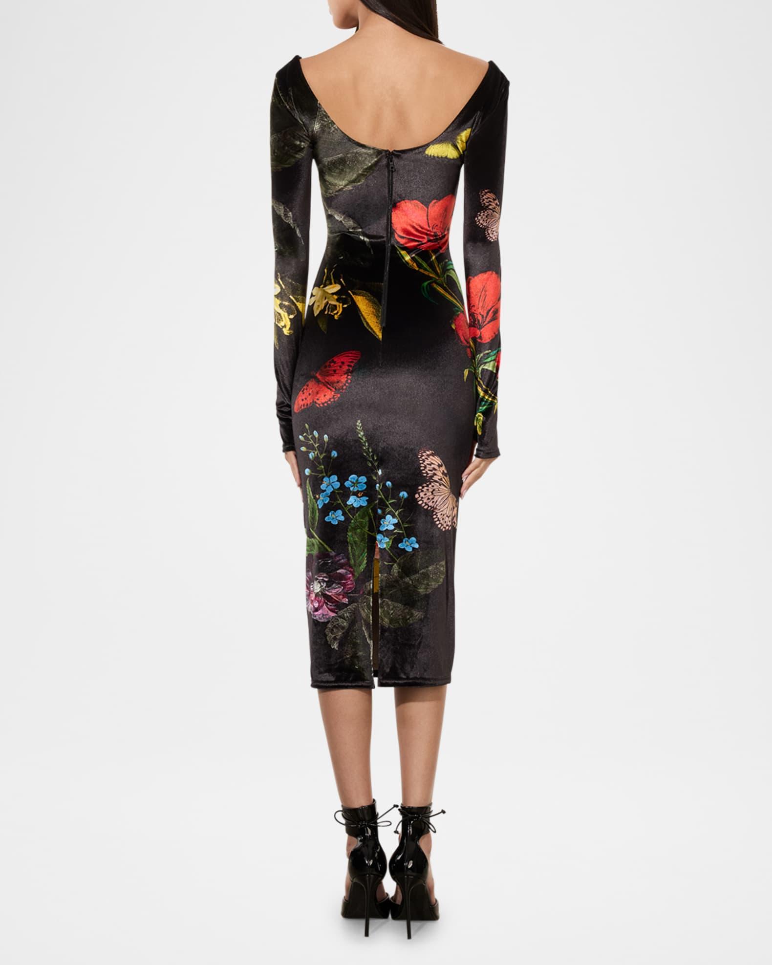 In The Wind Floral Delora Scoop-Neck Velvet Midi Dress Product Image