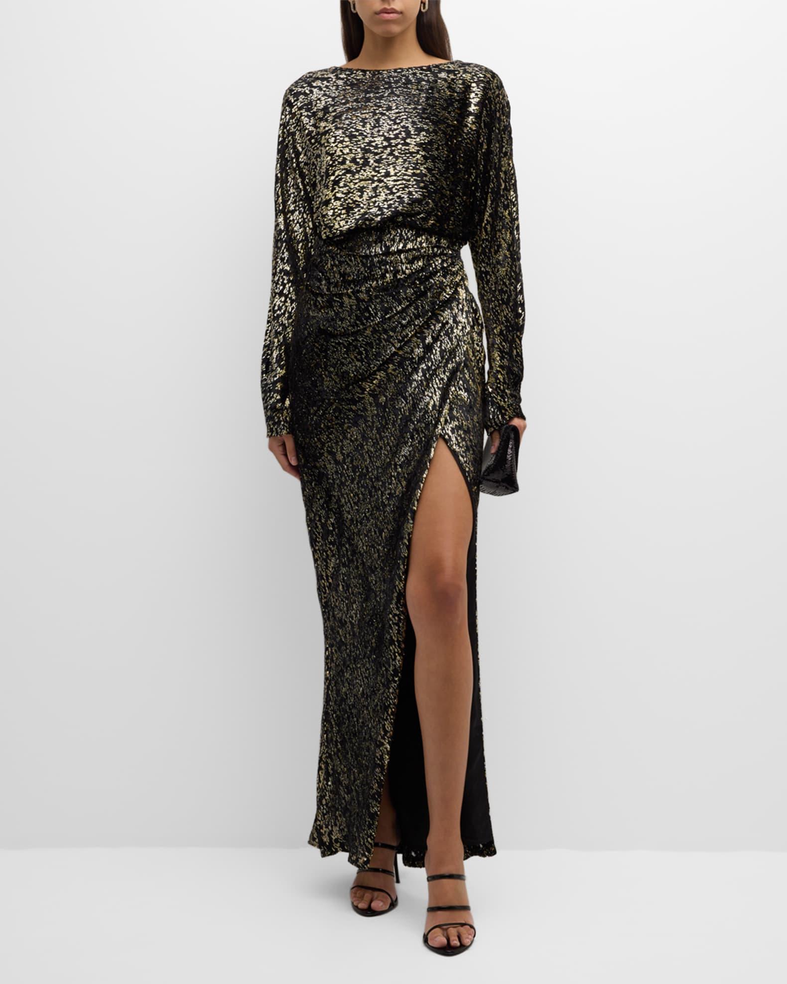 Angelique Metallic Jacquard Column Gown Product Image