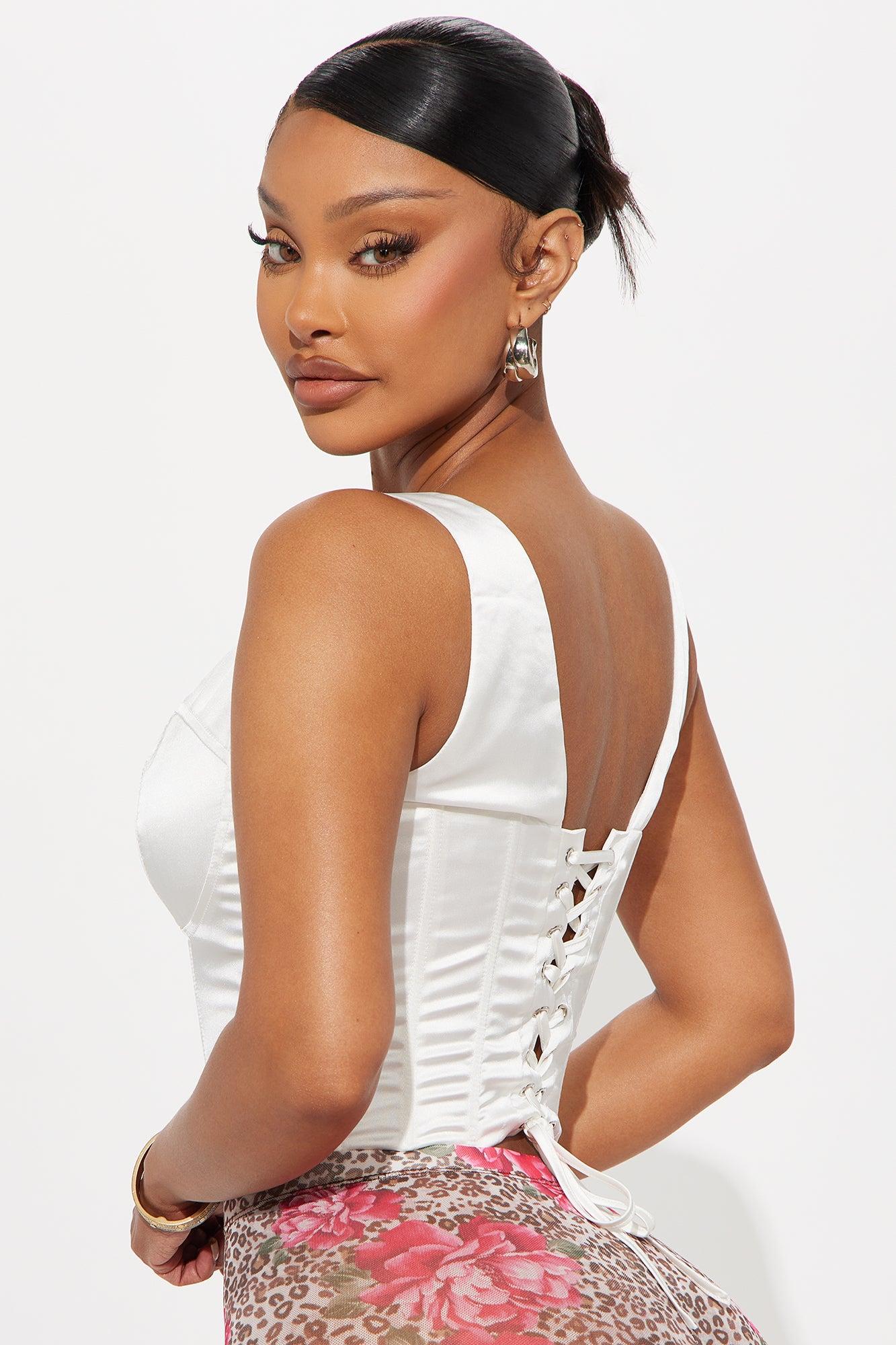 Date Night Satin Corset Top - White Product Image