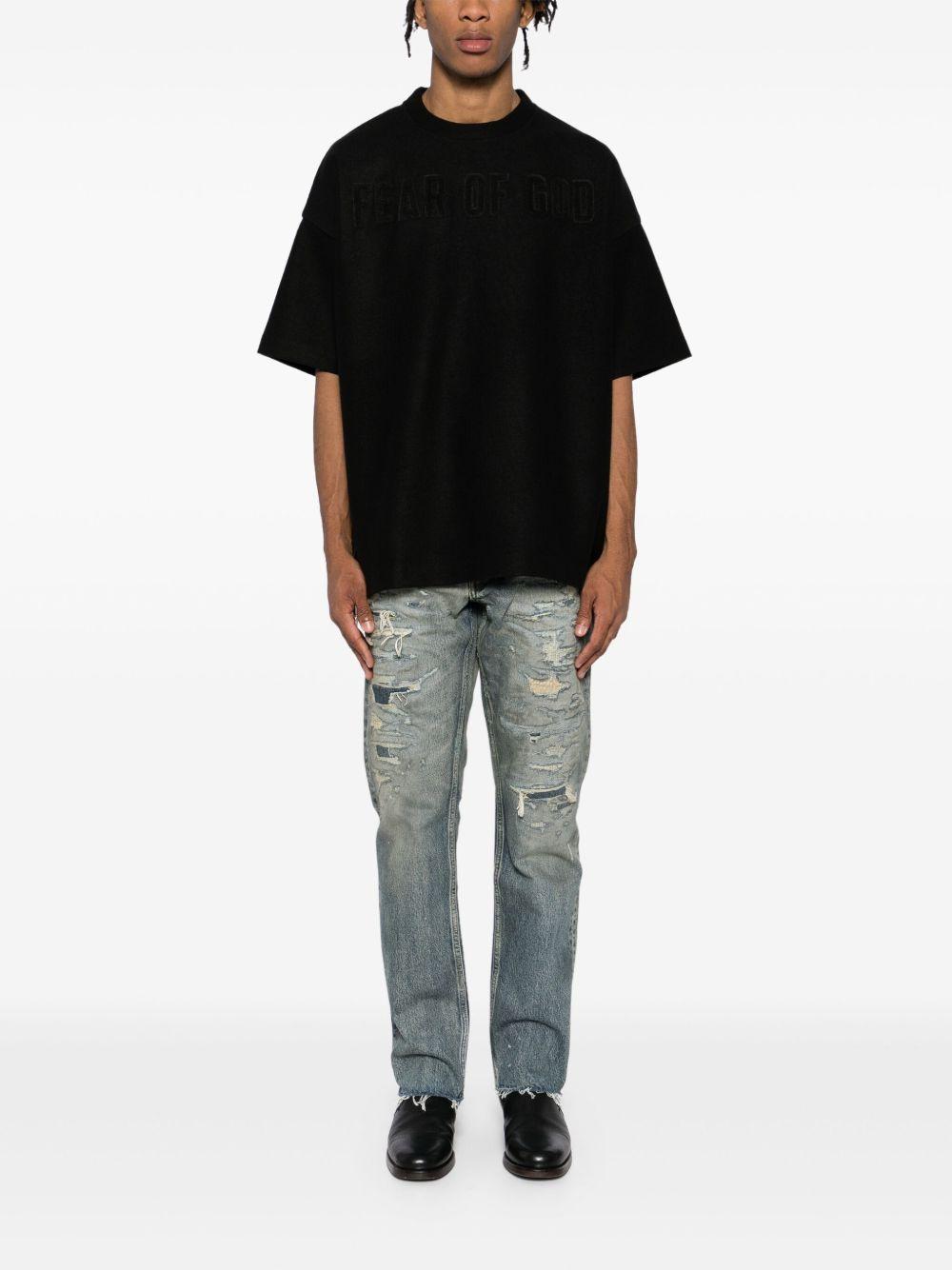 FEAR OF GOD Mens Black Logo-print Relaxed-fit Stretch-woven T-shirt Product Image