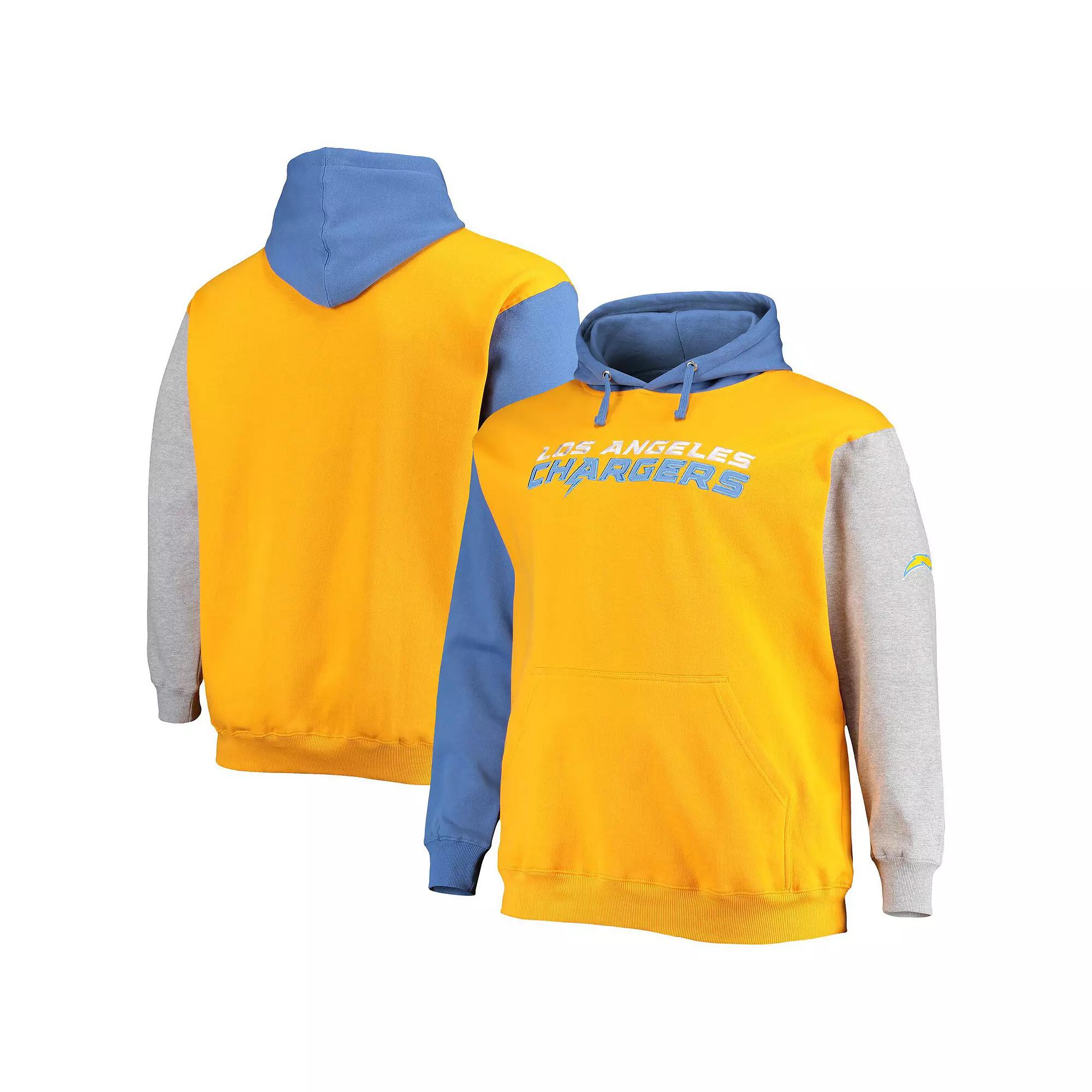 Men's Powder Blue/Gold Los Angeles Chargers Big & Tall Pullover Hoodie, Size: 2XLT, Light Product Image