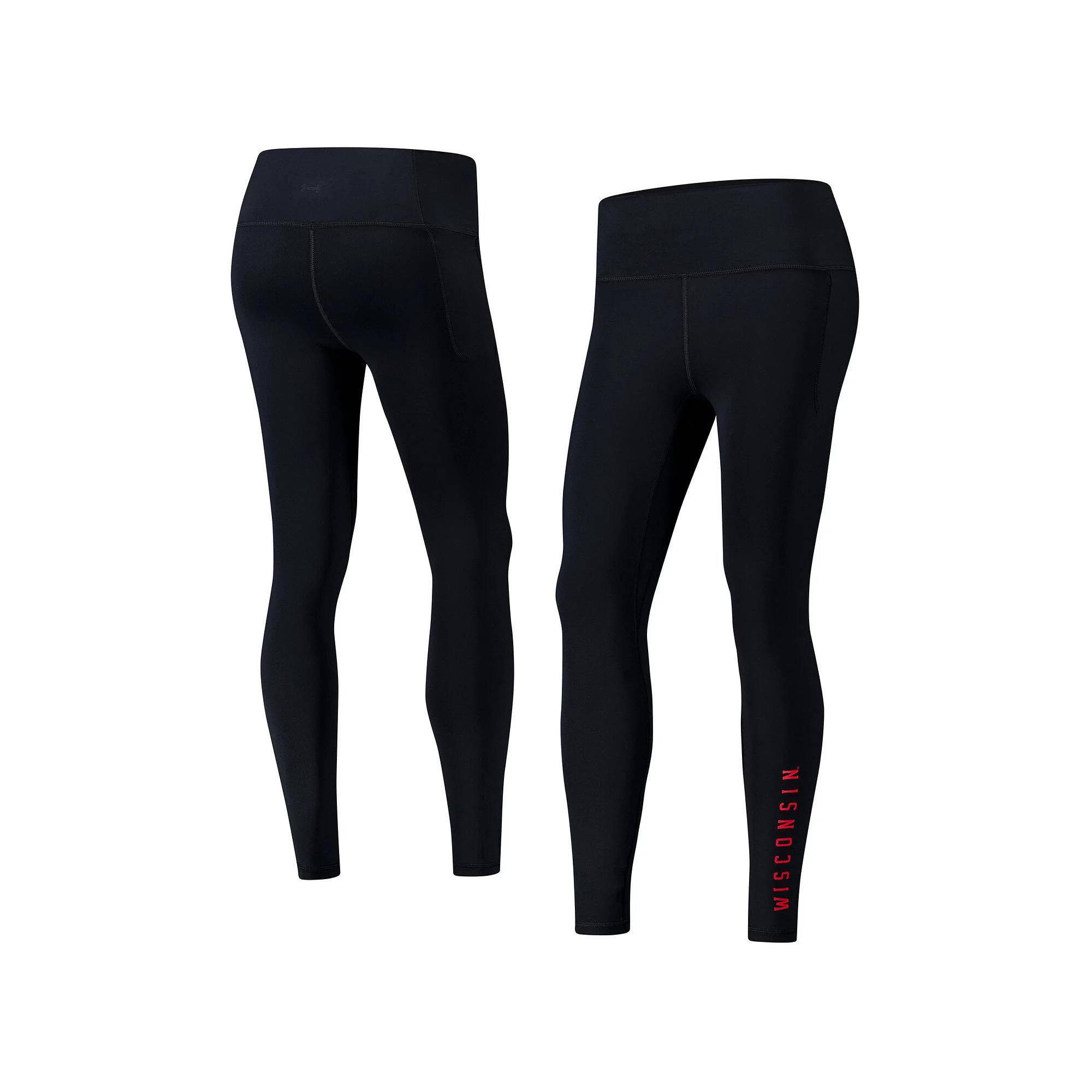 Women's Under Armour Black Wisconsin Badgers Gameday Meridian Soft Luxe Perormance Pocketed Legging,  Product Image