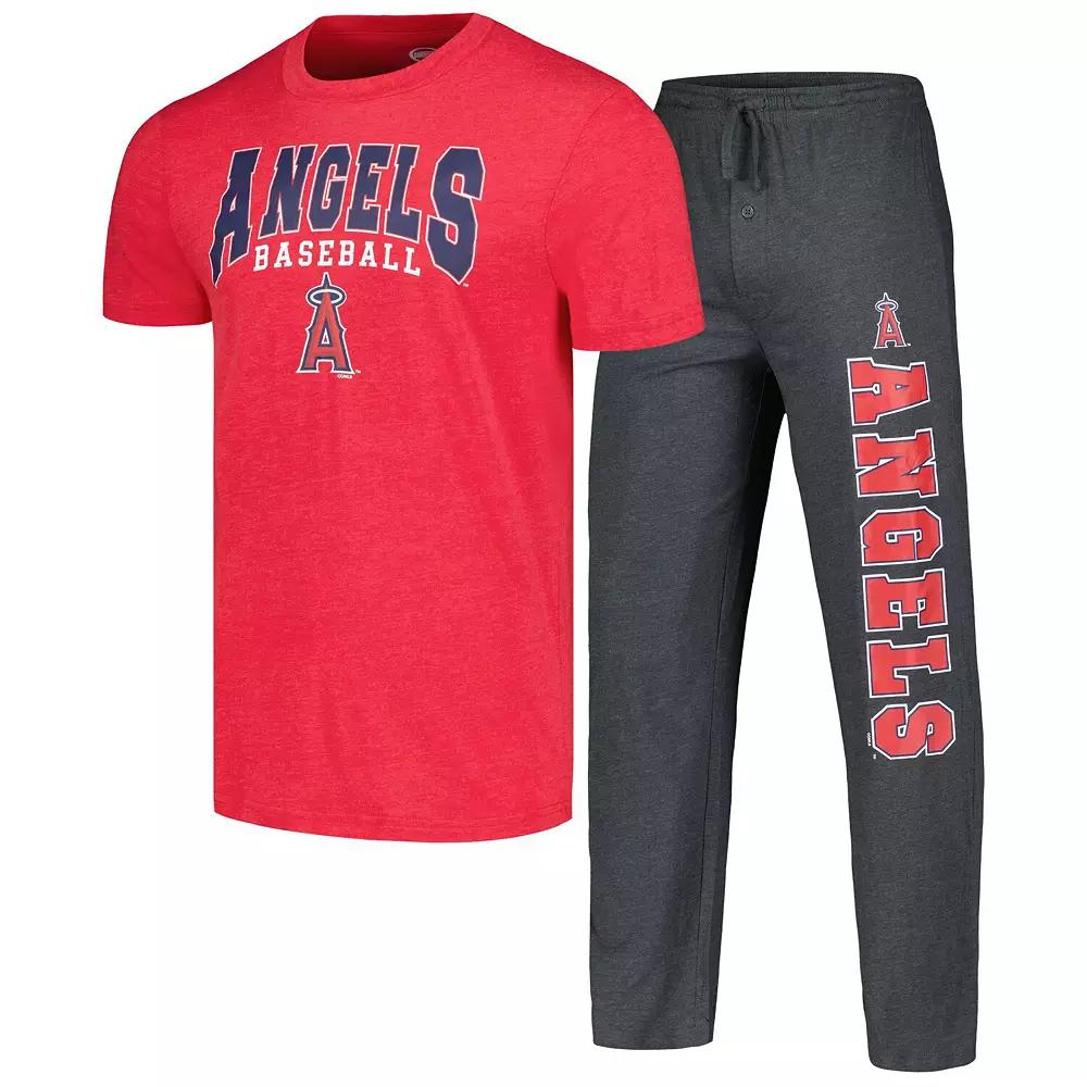 Men's Concepts Sport Charcoal/Red Los Angeles Angels Meter T-Shirt & Pants Sleep Set, Size: Large Product Image