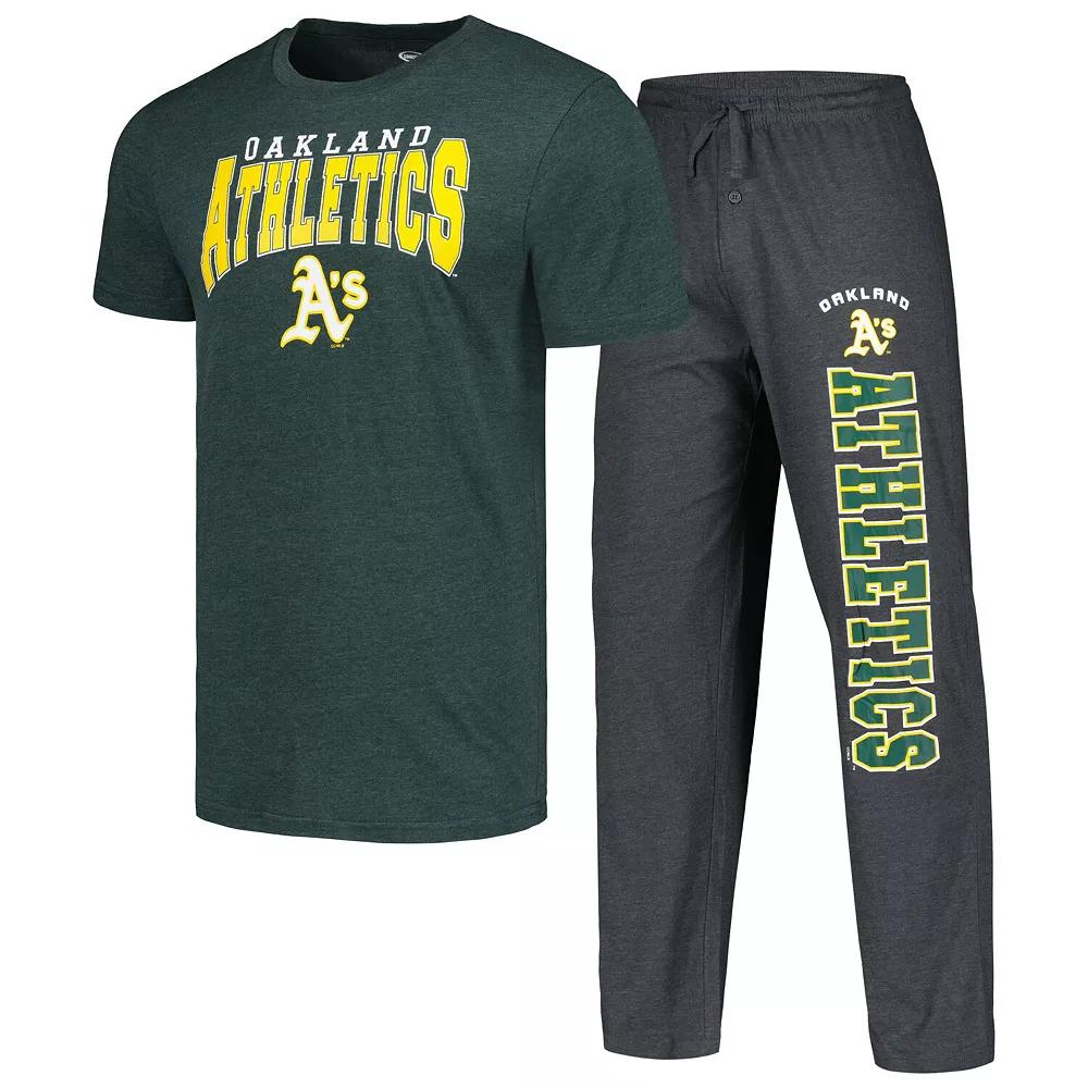 Men's Concepts Sport Charcoal/Green Oakland Athletics Meter T-Shirt & Pants Sleep Set,  Product Image