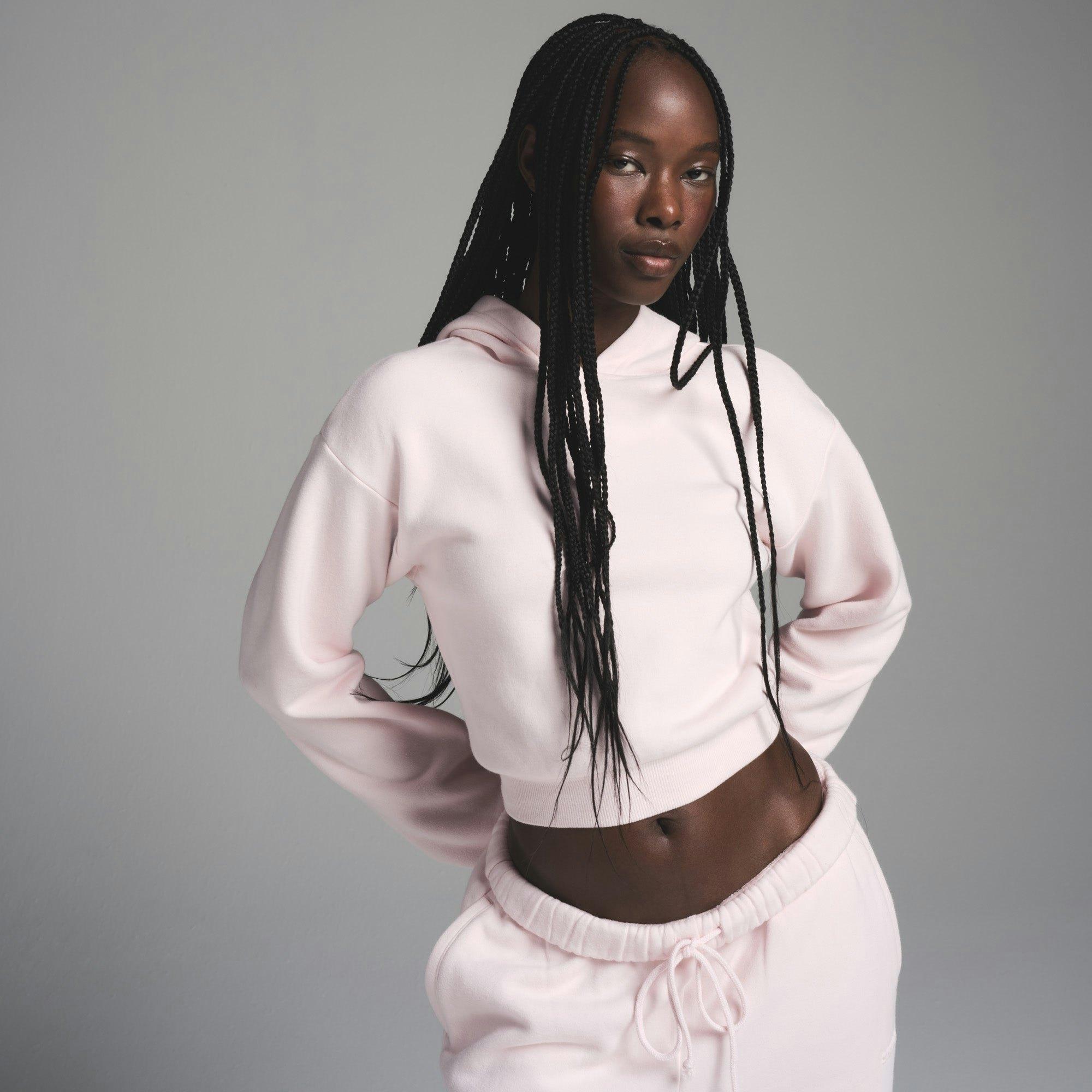 COTTON FLEECE SHRUNKEN HOODIE | BARELY PINK Product Image