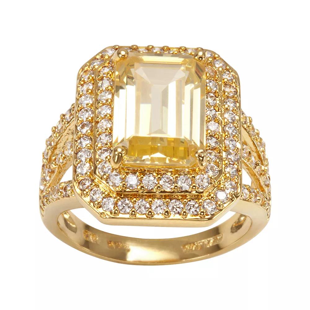 Sophie Miller 14k Gold Over Silver Yellow & White Cubic Zirconia Tiered Octogonal Halo Ring, Womens Product Image