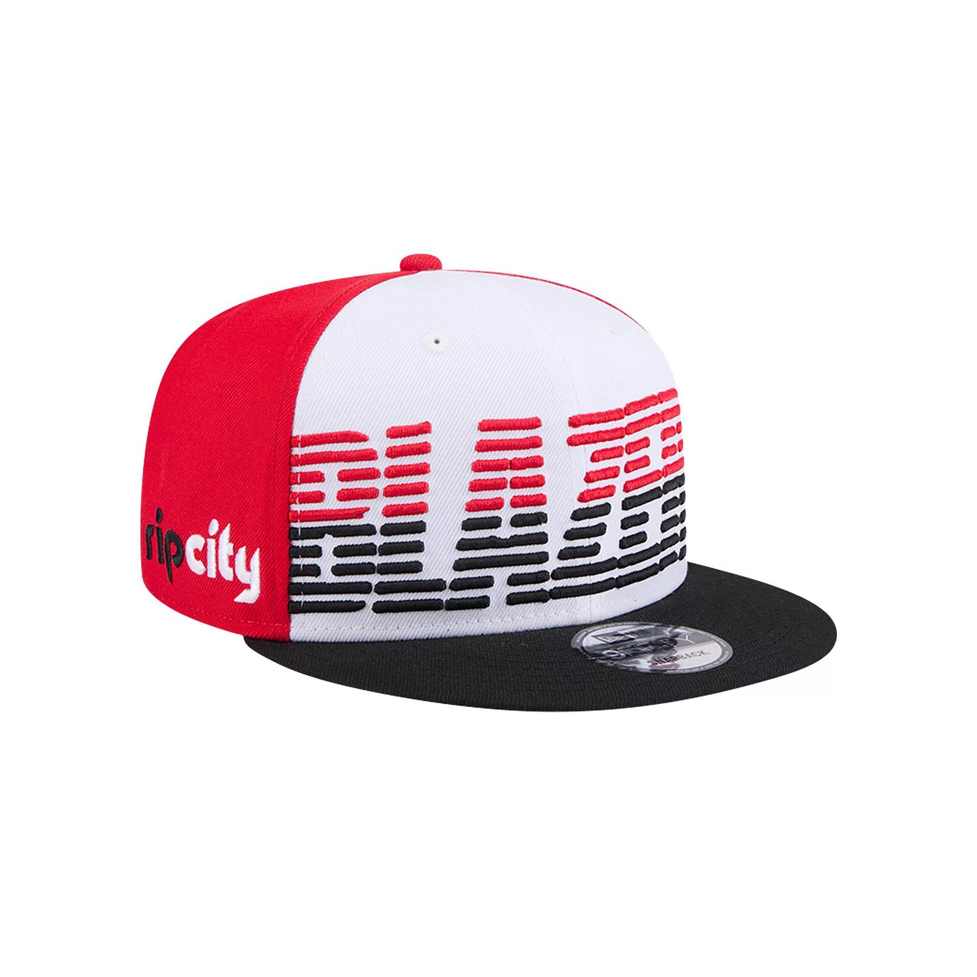 Men's New Era White/Black Portland Trail Blazers Throwback Gradient Tech Font 9FIFTY Snapback Hat Product Image