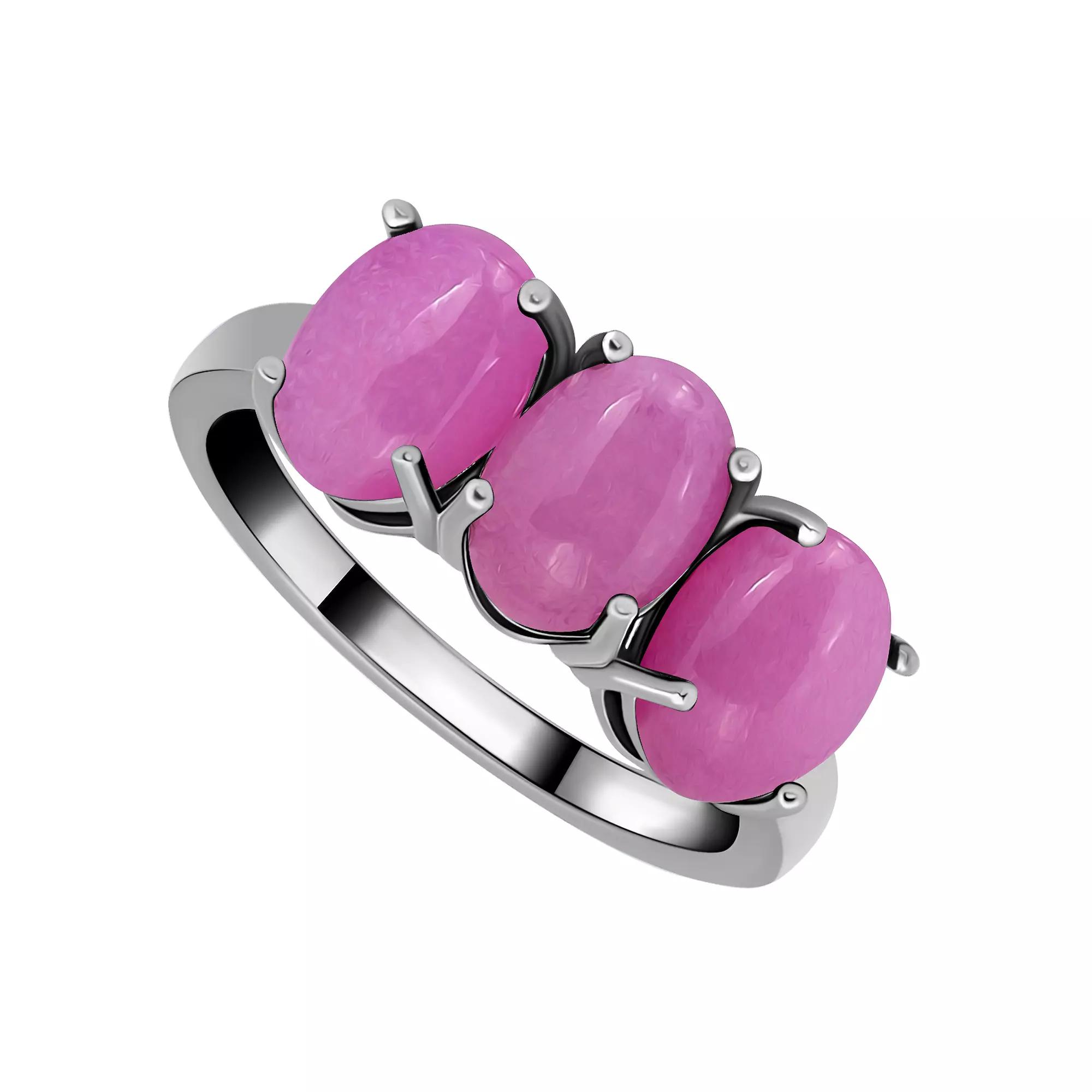 Aleure Precioso Sterling Silver Polished 3-Stone Ring, Women's, Size: 7, Purple Jade Product Image