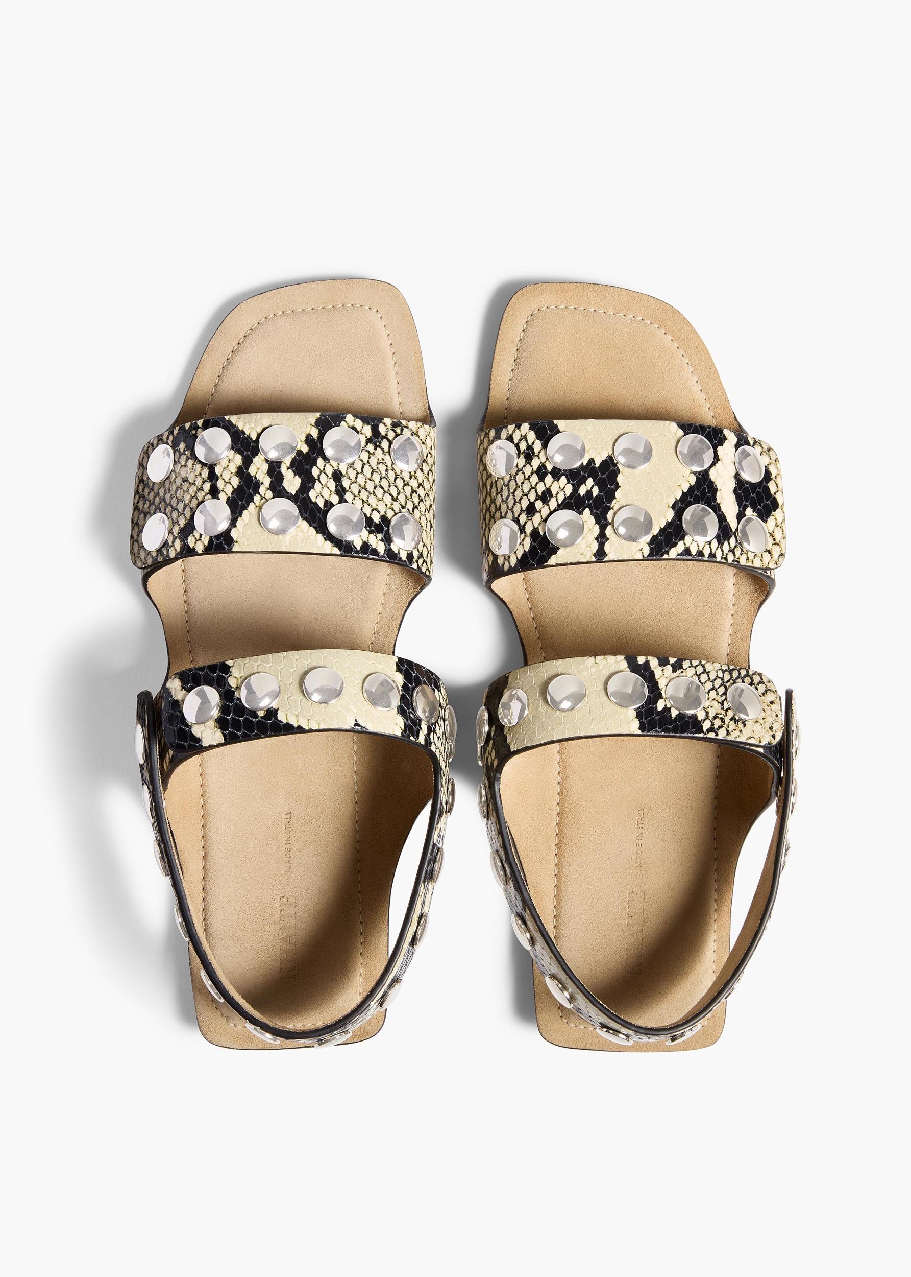Boden Sandal in Natural Python-Embossed Leather with Silver Studs Product Image