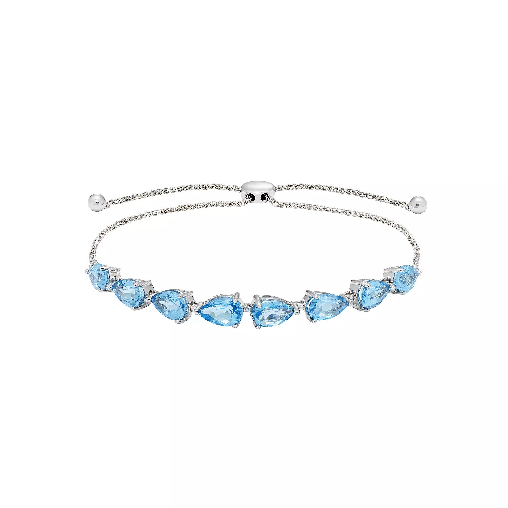 Sterling Silver Blue Topaz Bolo Bracelet, Women's,  Product Image