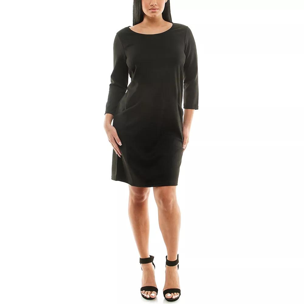 Women's Nina Leonard Jewelneck Three Quarter Sleeve Trapeze Dress,  Product Image