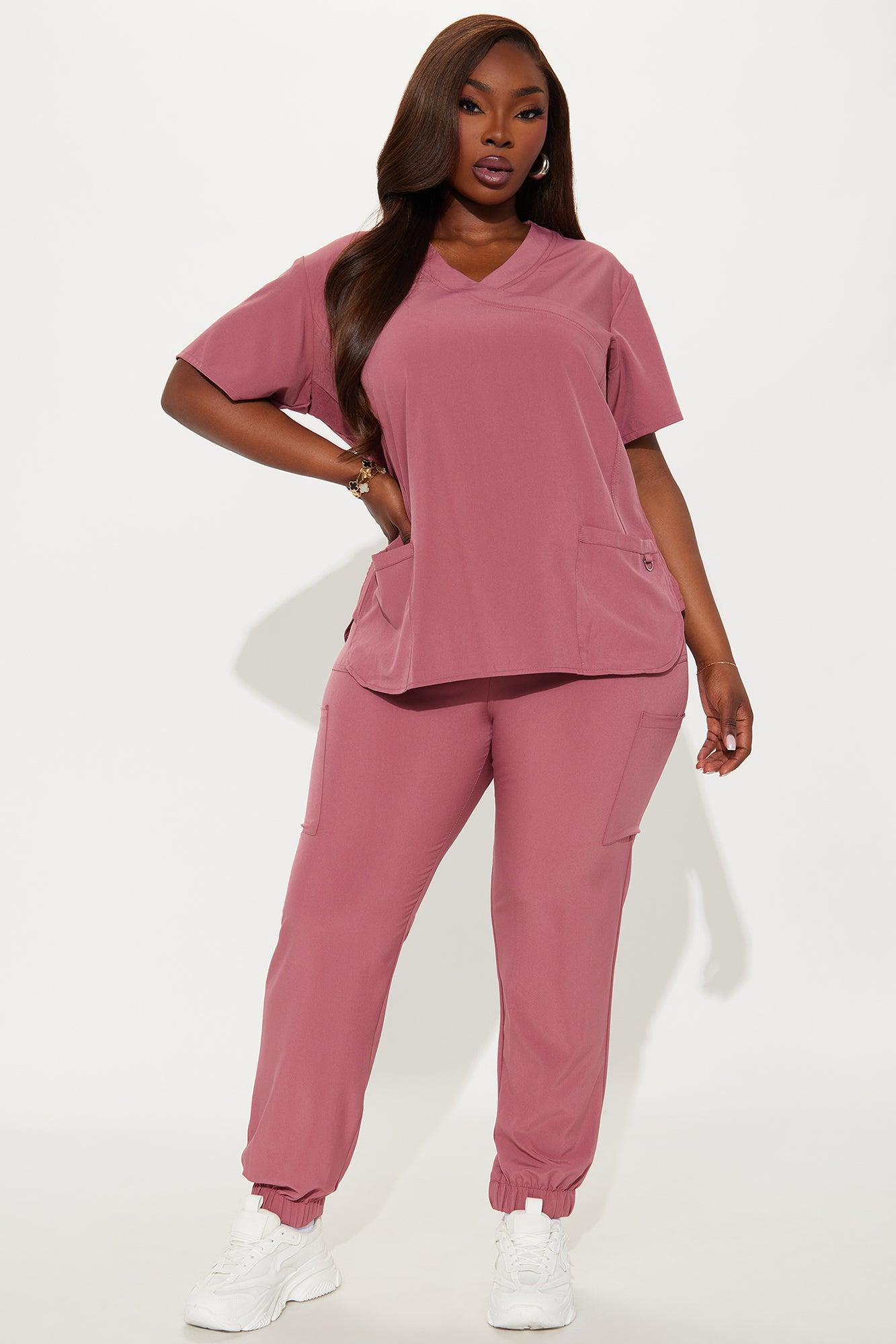 Feeling Better Stretch Scrub Uniform Jogger Set - Rose Female Product Image